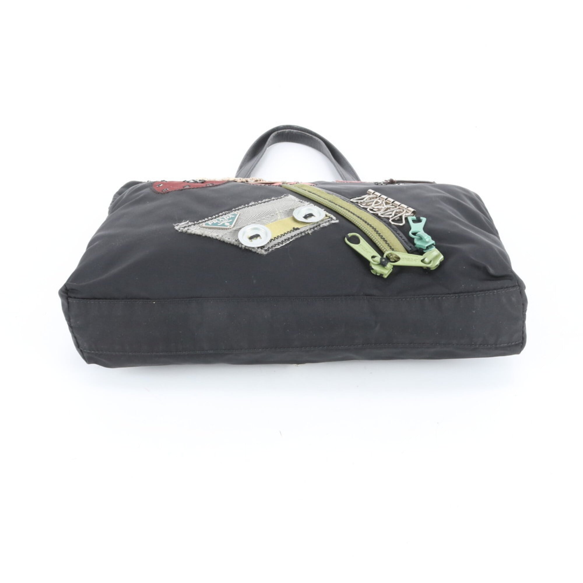 Prada Black Multi-Color Nylon Leather Handbag Tote Bag (Pre-Owned)