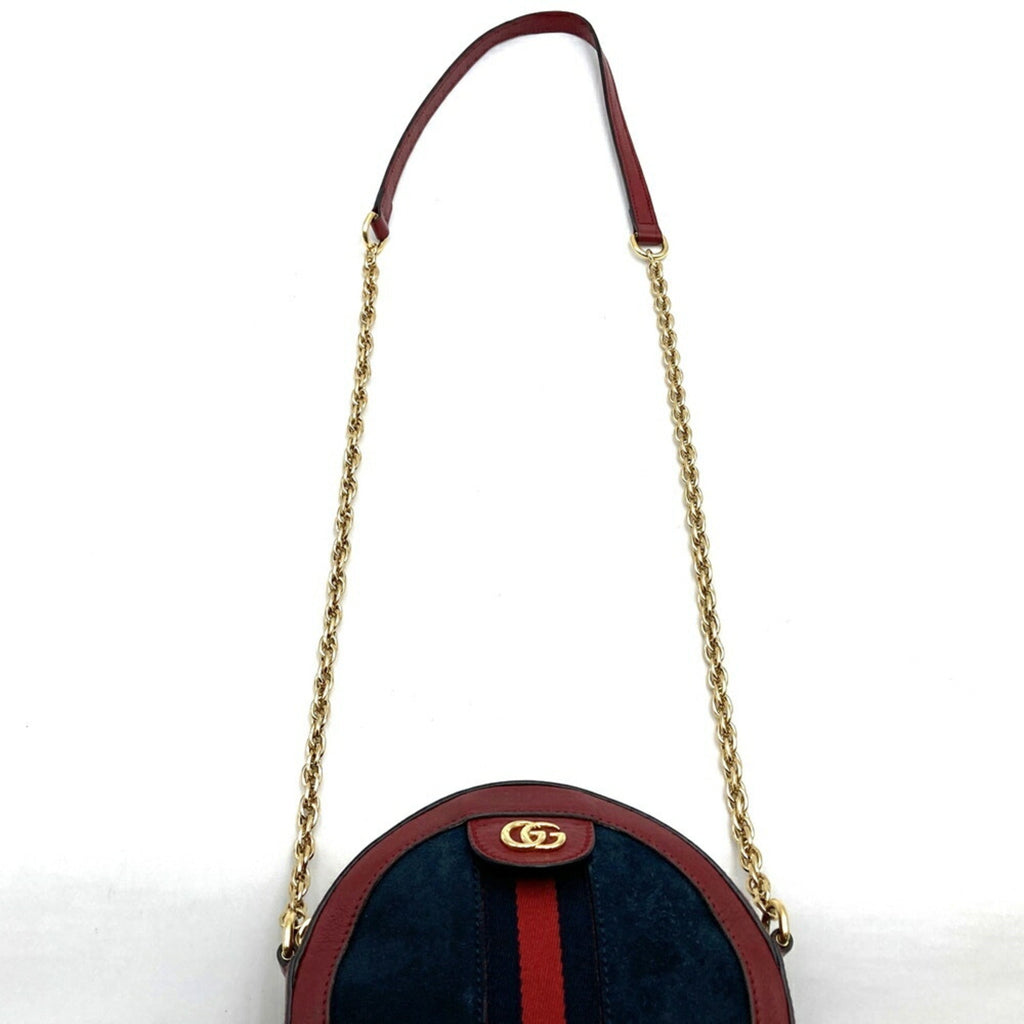 Gucci Gg Marmont Navy Red Color Suede Leather Shoulder Bag (Pre-Owned)