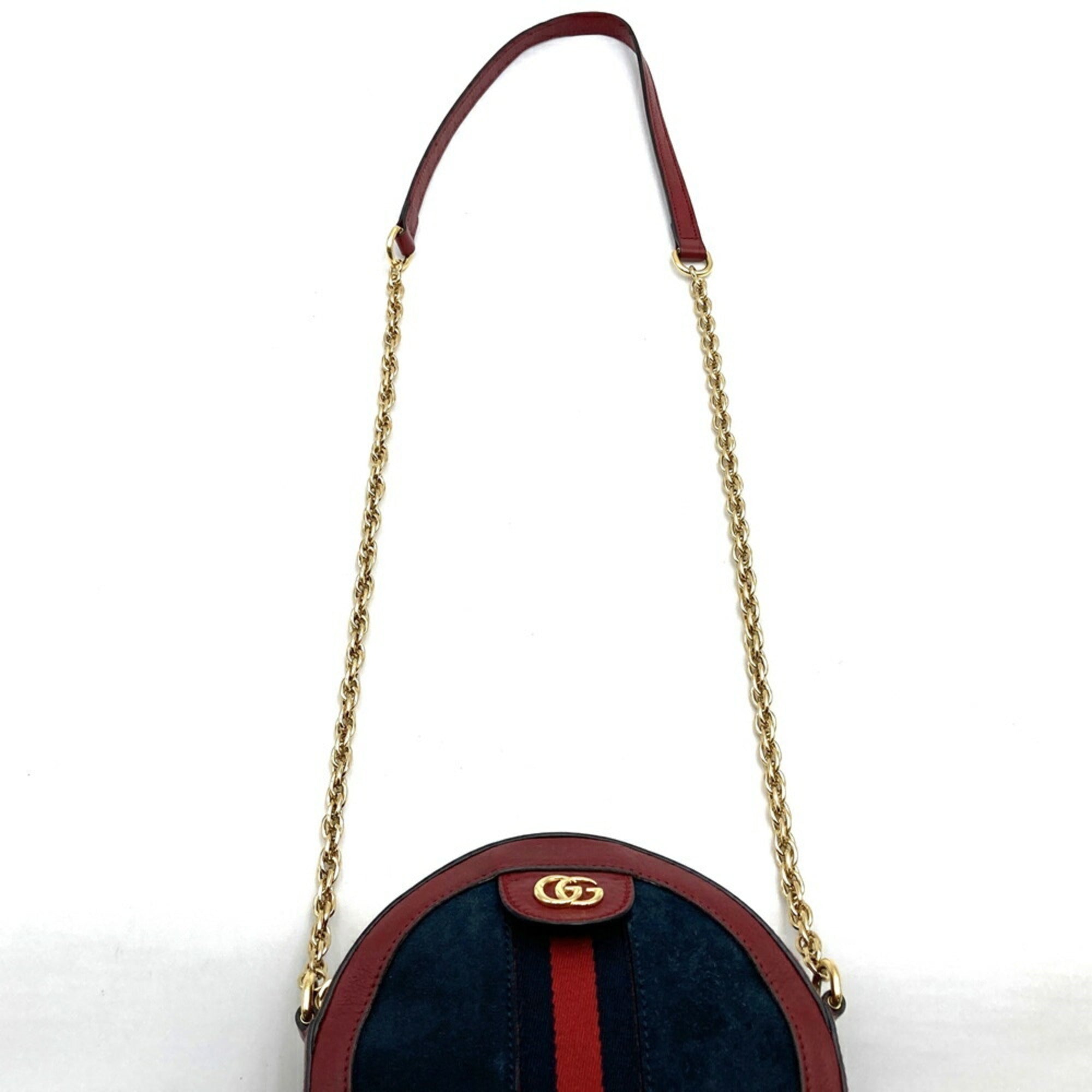 Gucci Gg Marmont Navy Red Color Suede Leather Shoulder Bag (Pre-Owned)