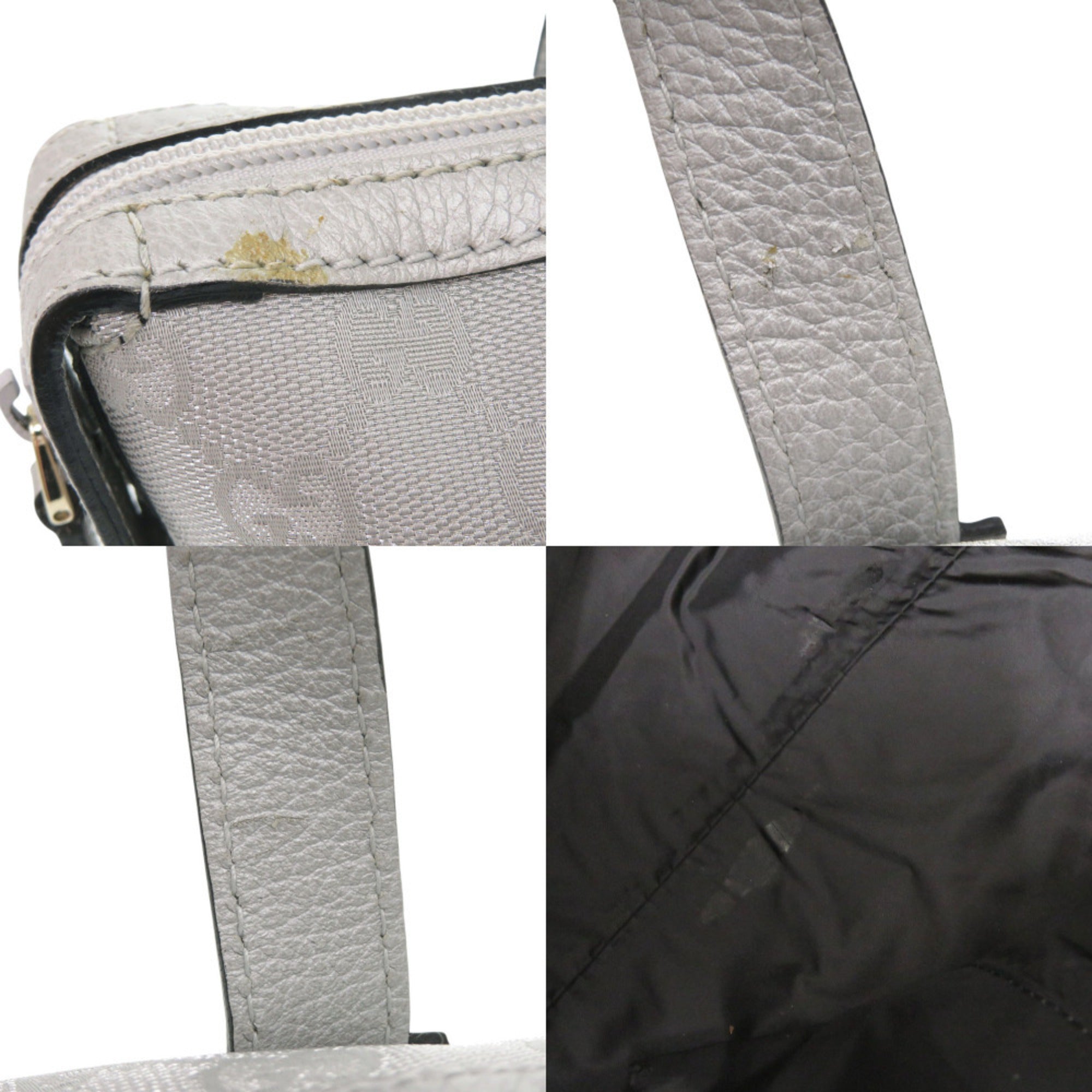 Gucci Gg Canvas Silver Gg Canvas Leather Handbag (Pre-Owned)