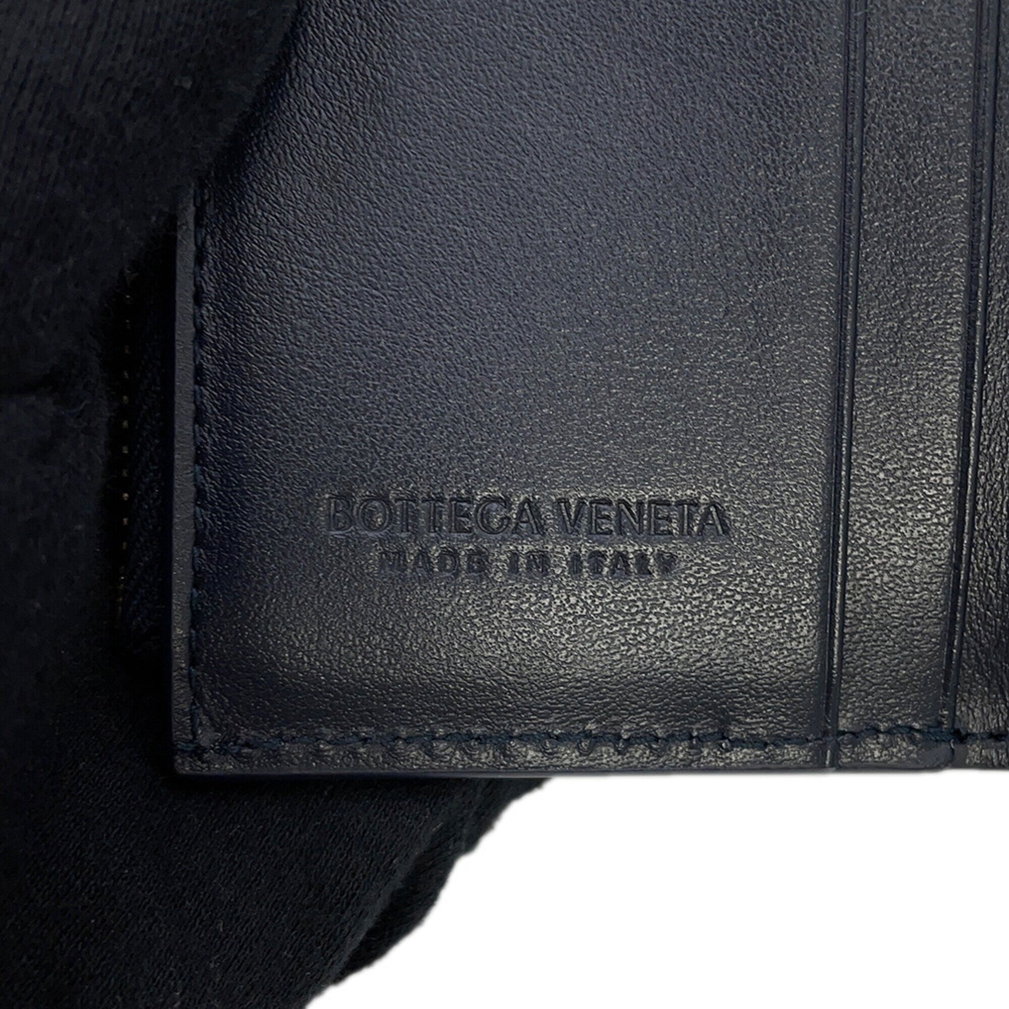 Bottega Veneta Black Navy Leather Wallet (Tri-Fold) (Pre-Owned)
