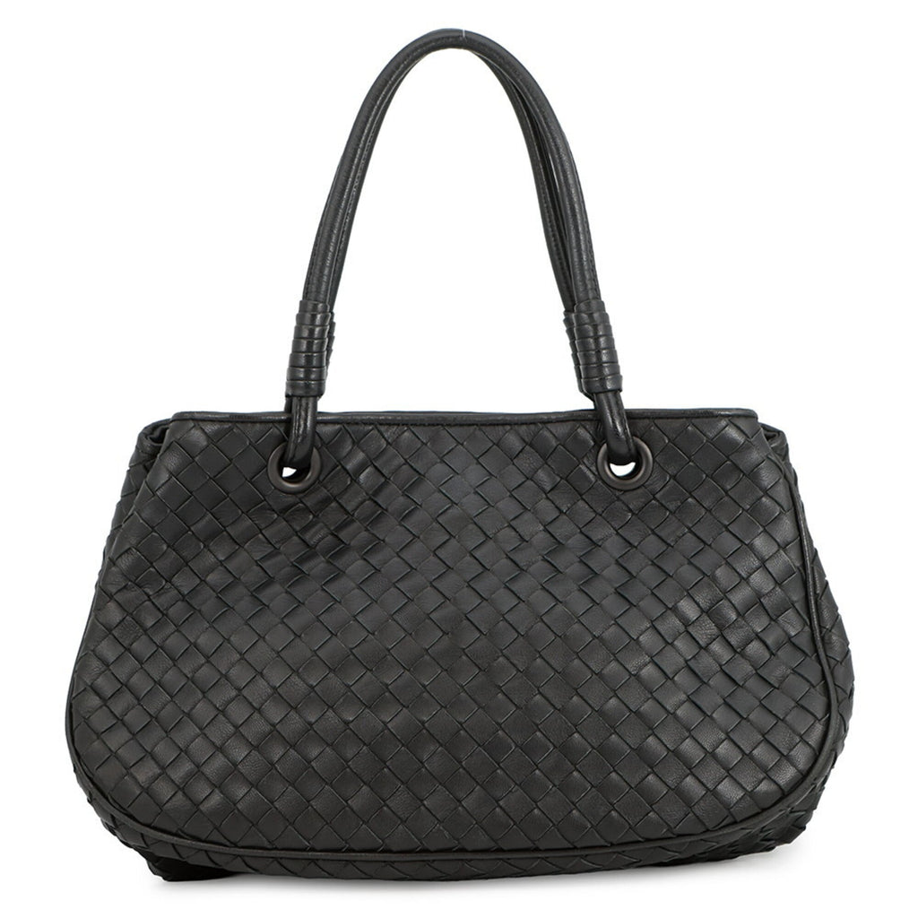 Bottega Veneta Intrecciato Black Leather Handbag (Pre-Owned)