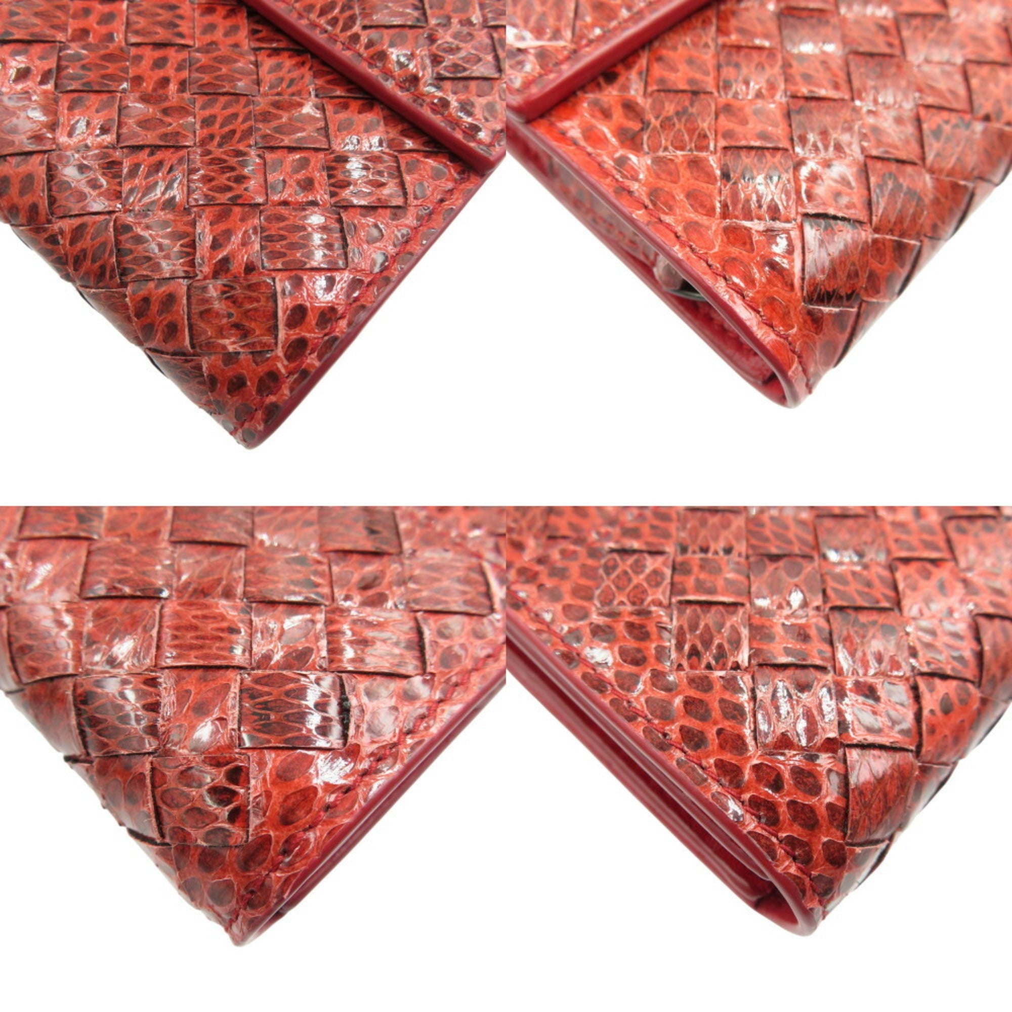 Bottega Veneta Red Color Intrecciato Long Wallet (Bi-Fold) (Pre-Owned)