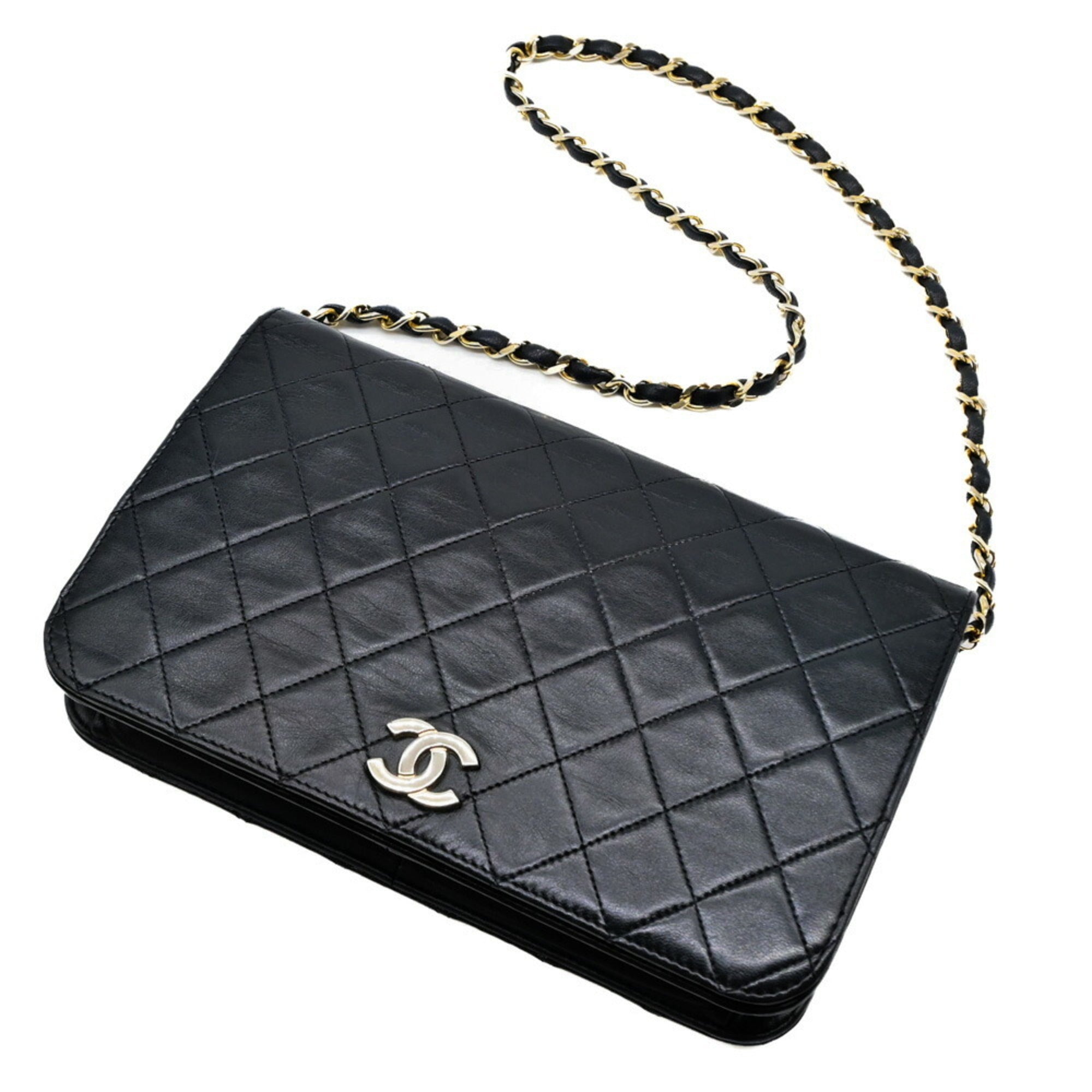 Chanel Black Leather Clutch Bag Shoulder Bag (Pre-Owned)