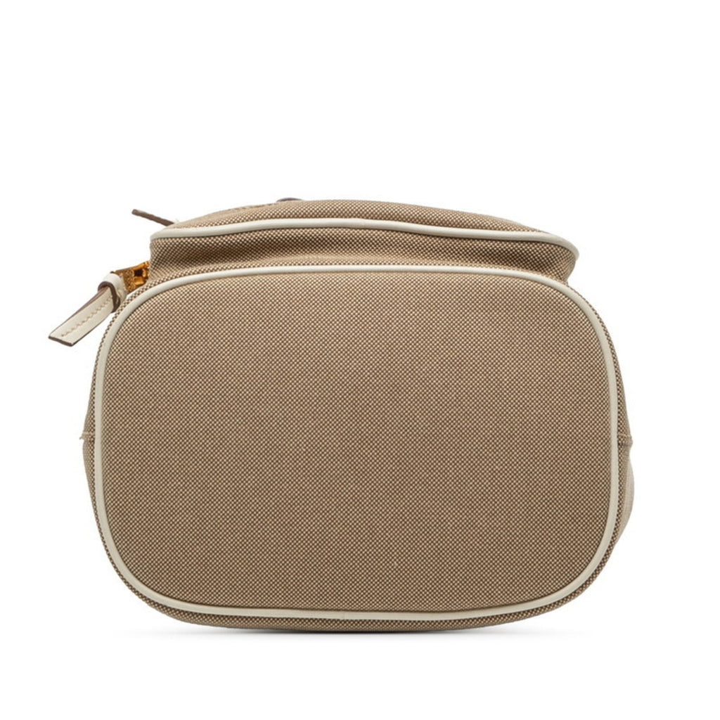 Prada Beige White Canvas Leather Handbag Shoulder Bag (Pre-Owned)