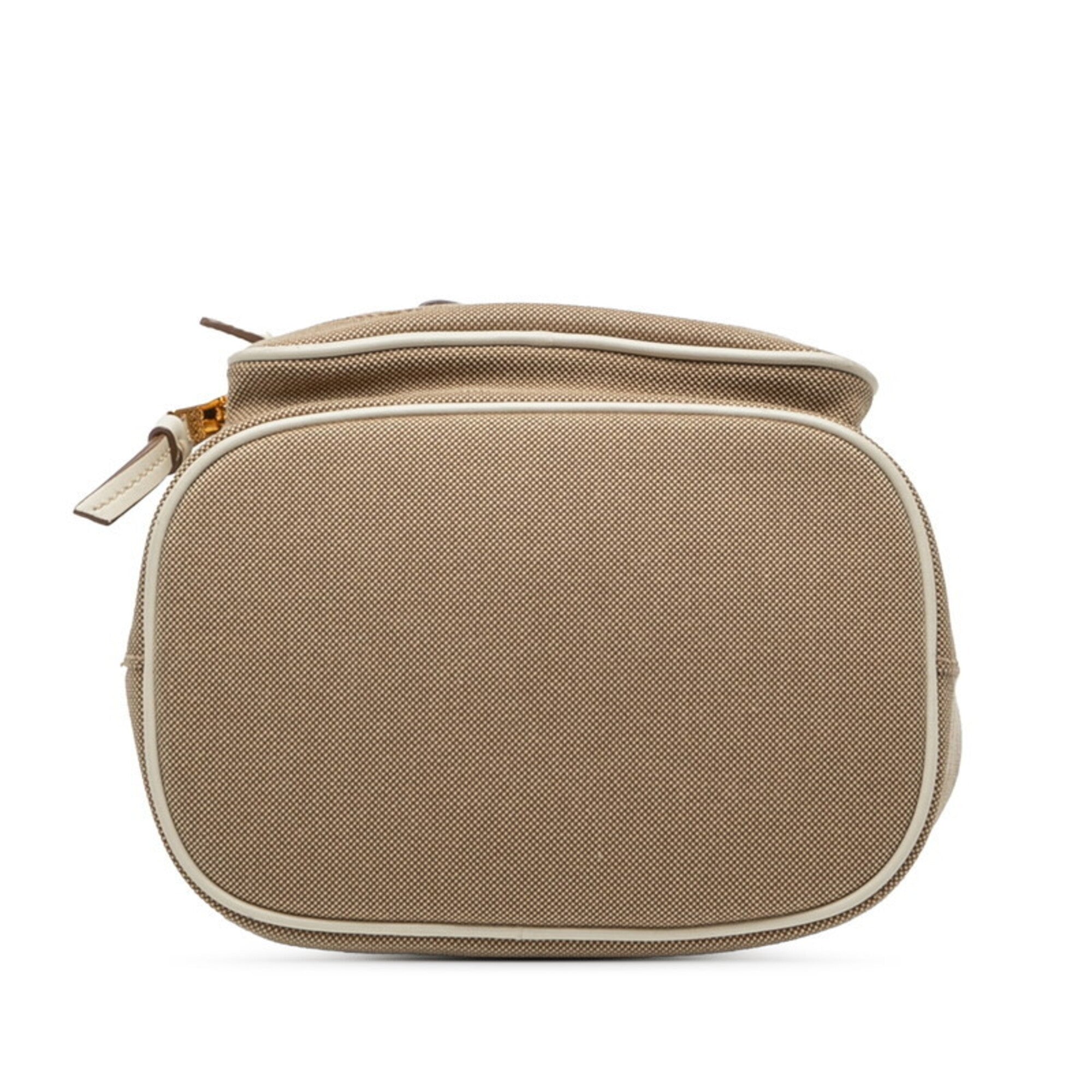 Prada Beige White Canvas Leather Handbag Shoulder Bag (Pre-Owned)