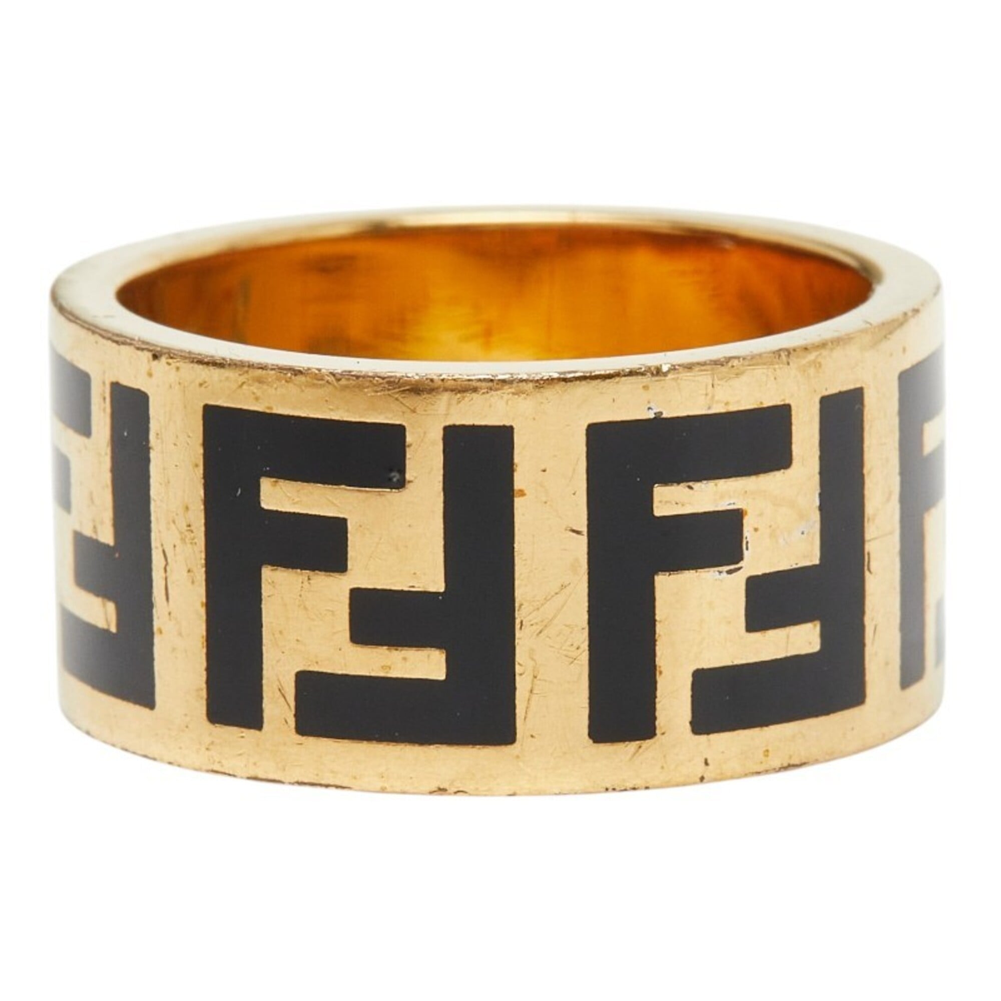 Fendi Gold Black Gold Plating Band Ring (Pre-Owned)