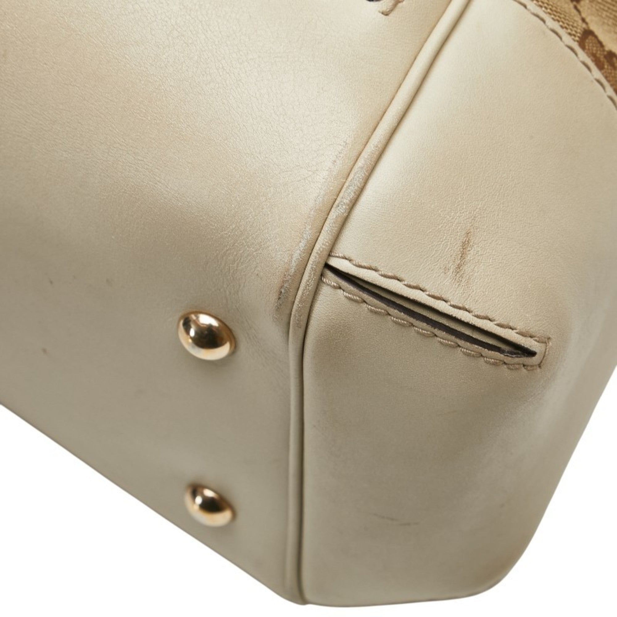 Gucci Gg Canvas Beige Gg Canvas Leather Shoulder Bag Tote Bag (Pre-Owned)