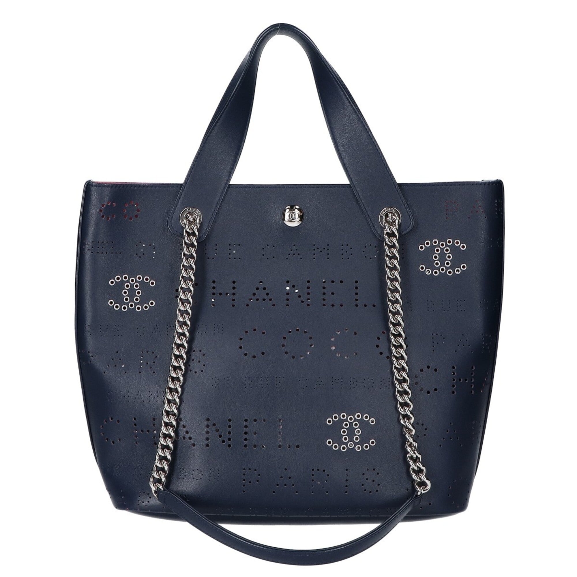 Chanel Navy Leather Handbag (Pre-Owned)