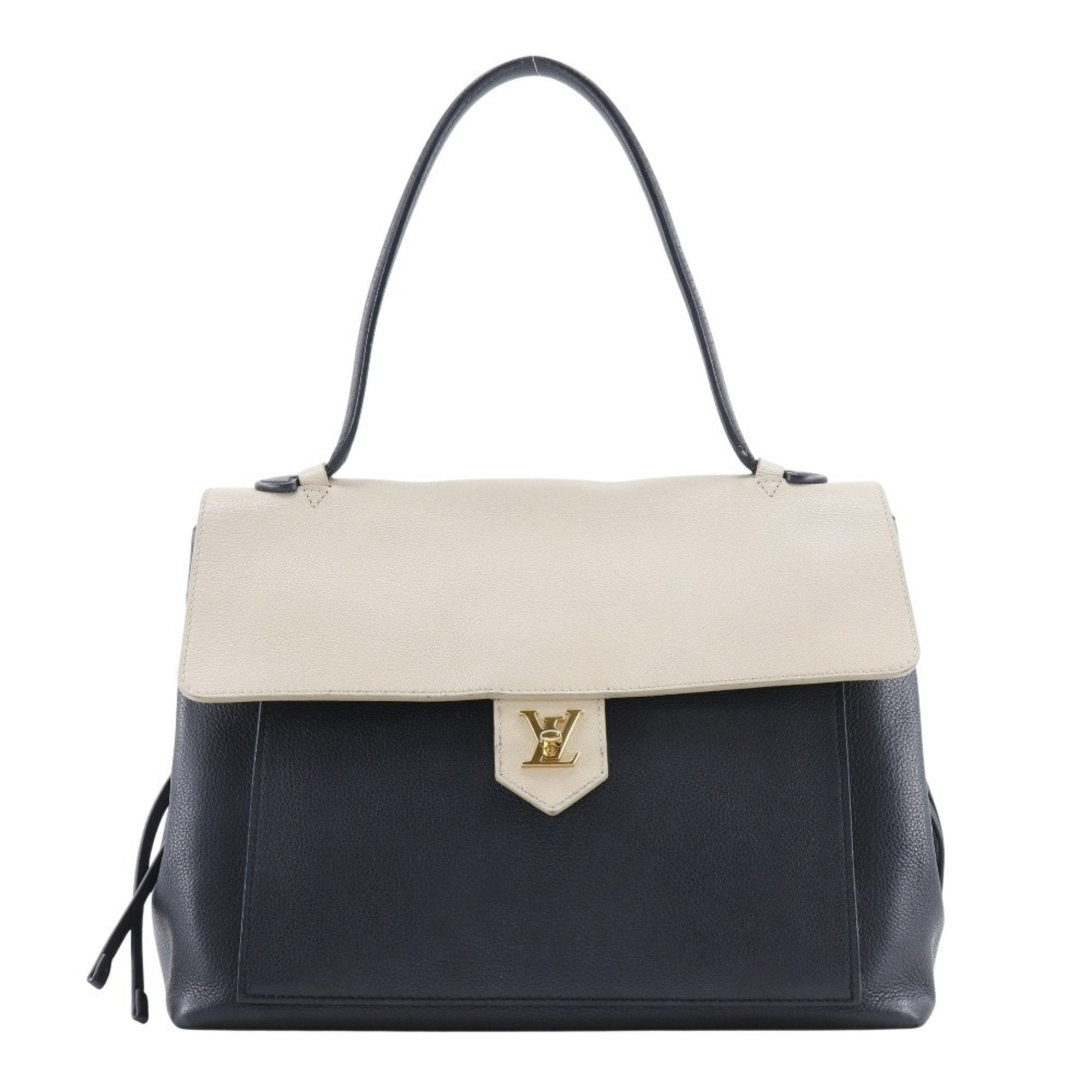 Louis Vuitton Beige Black Leather Tote Bag (Pre-Owned)