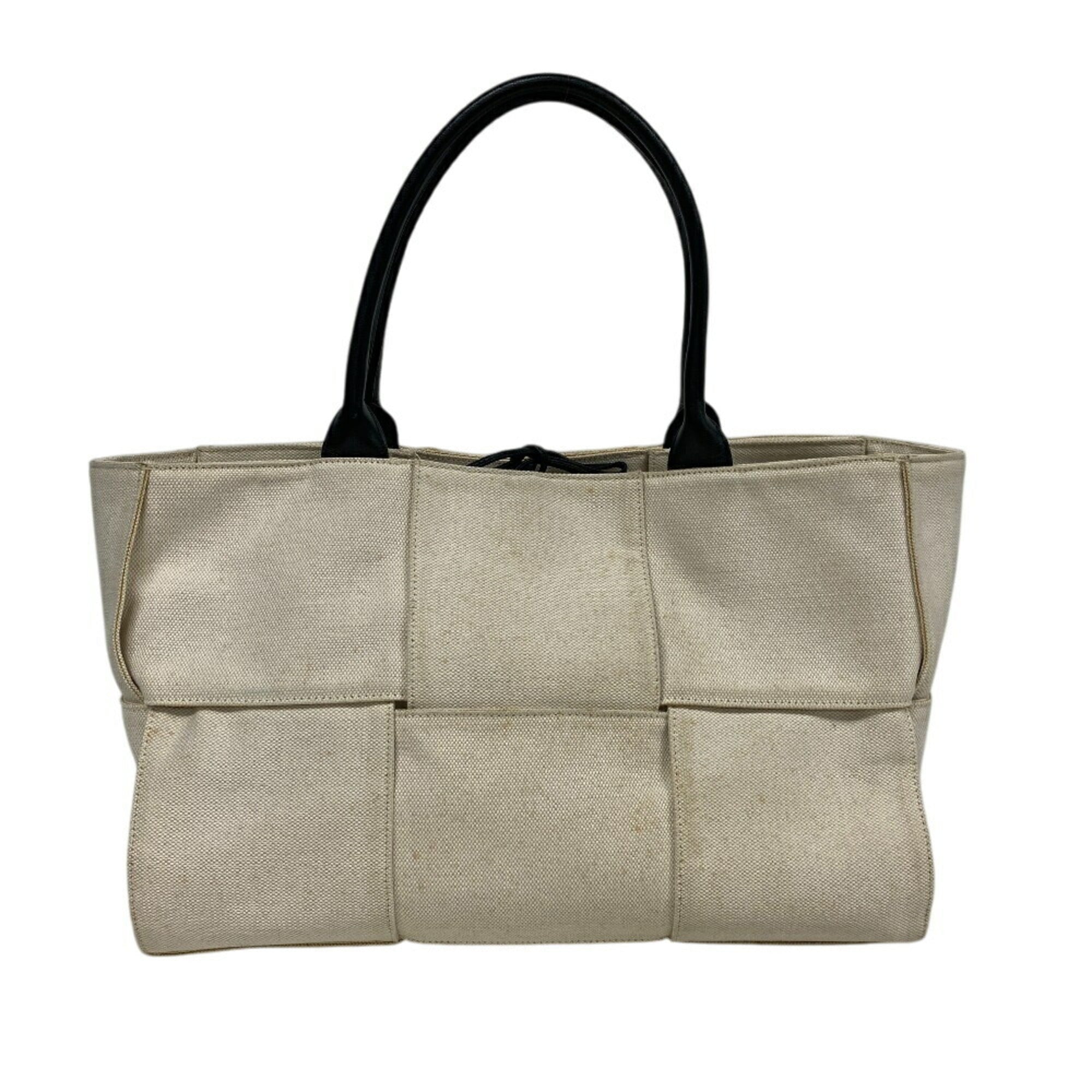 Bottega Veneta Ivory Canvas Leather Handbag (Pre-Owned)