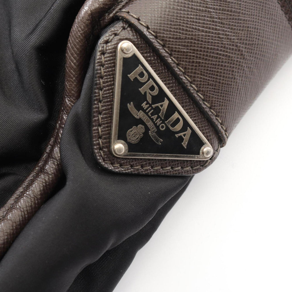 Prada Black Brown Canvas Leather Handbag Shoulder Bag (Pre-Owned)