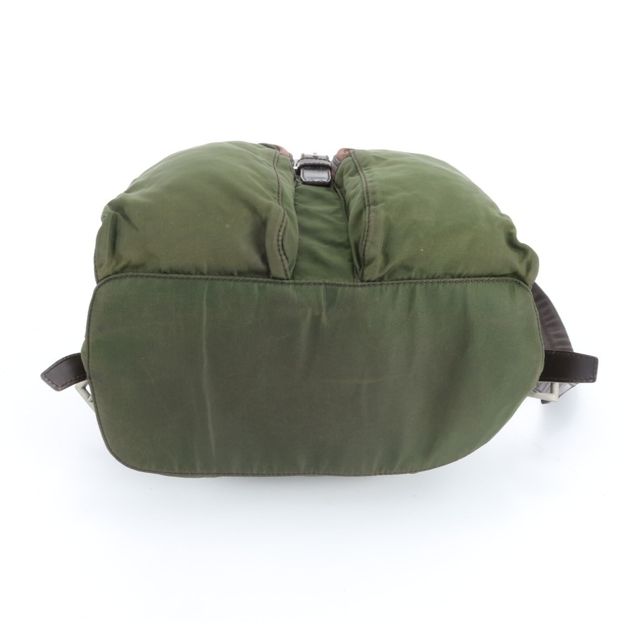 Prada Brown Green Nylon Leather Backpack (Pre-Owned)