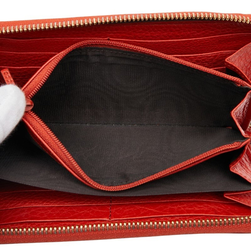 Gucci Red Color Leather Long Wallet (Bi-Fold) (Pre-Owned)