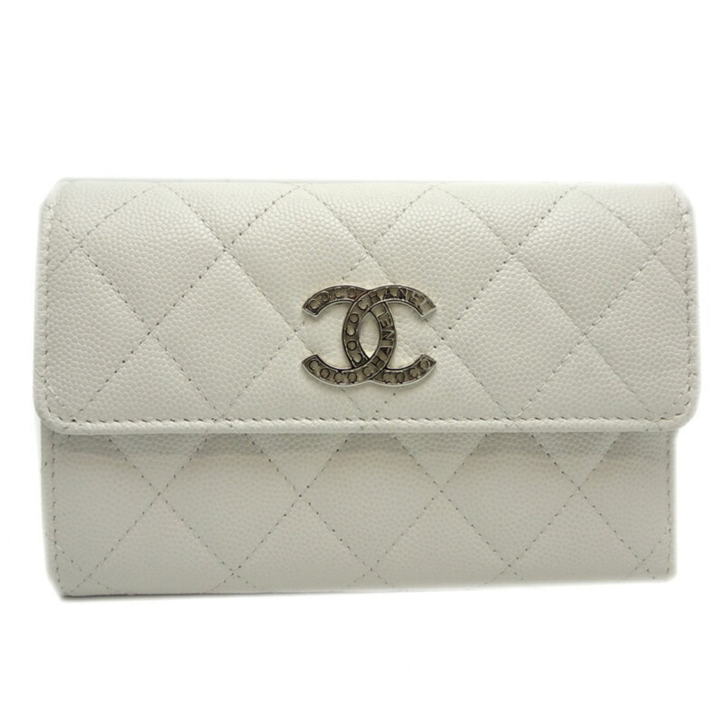 Chanel White Grained Calfskin Wallet (Tri-Fold) (Pre-Owned)