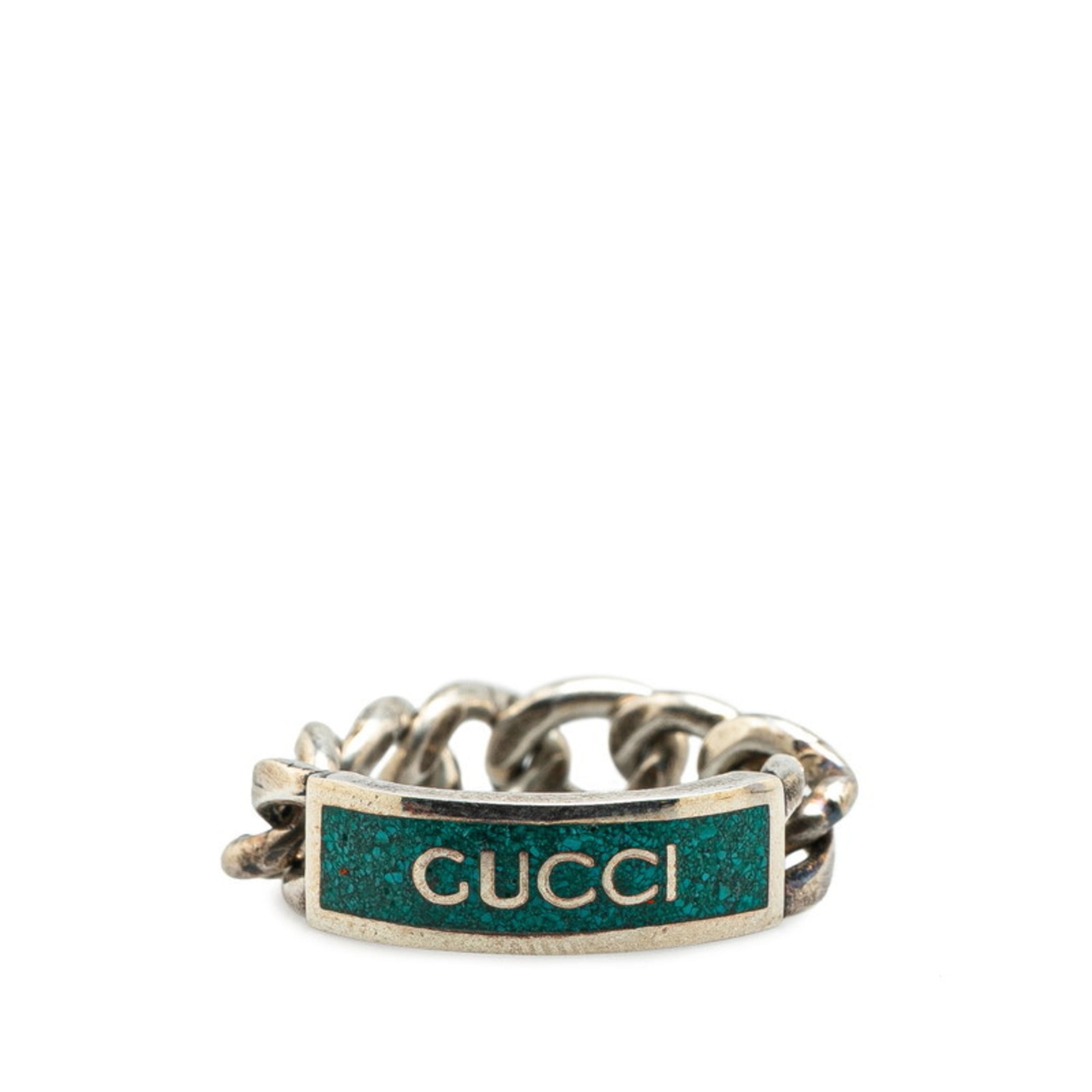 Gucci Turquoise Enamel Silver 925 Band Ring (Pre-Owned)