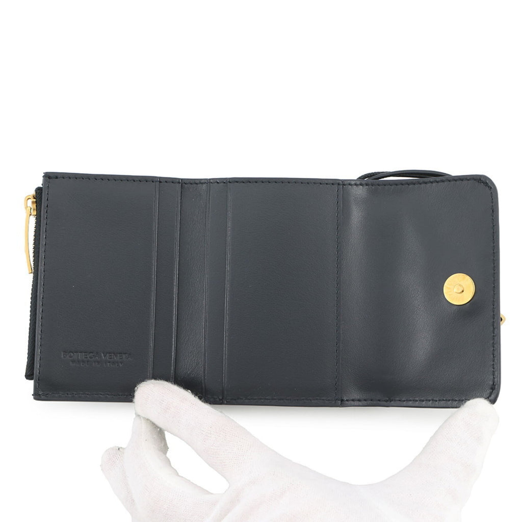 Bottega Veneta Black Navy Leather Wallet (Tri-Fold) (Pre-Owned)