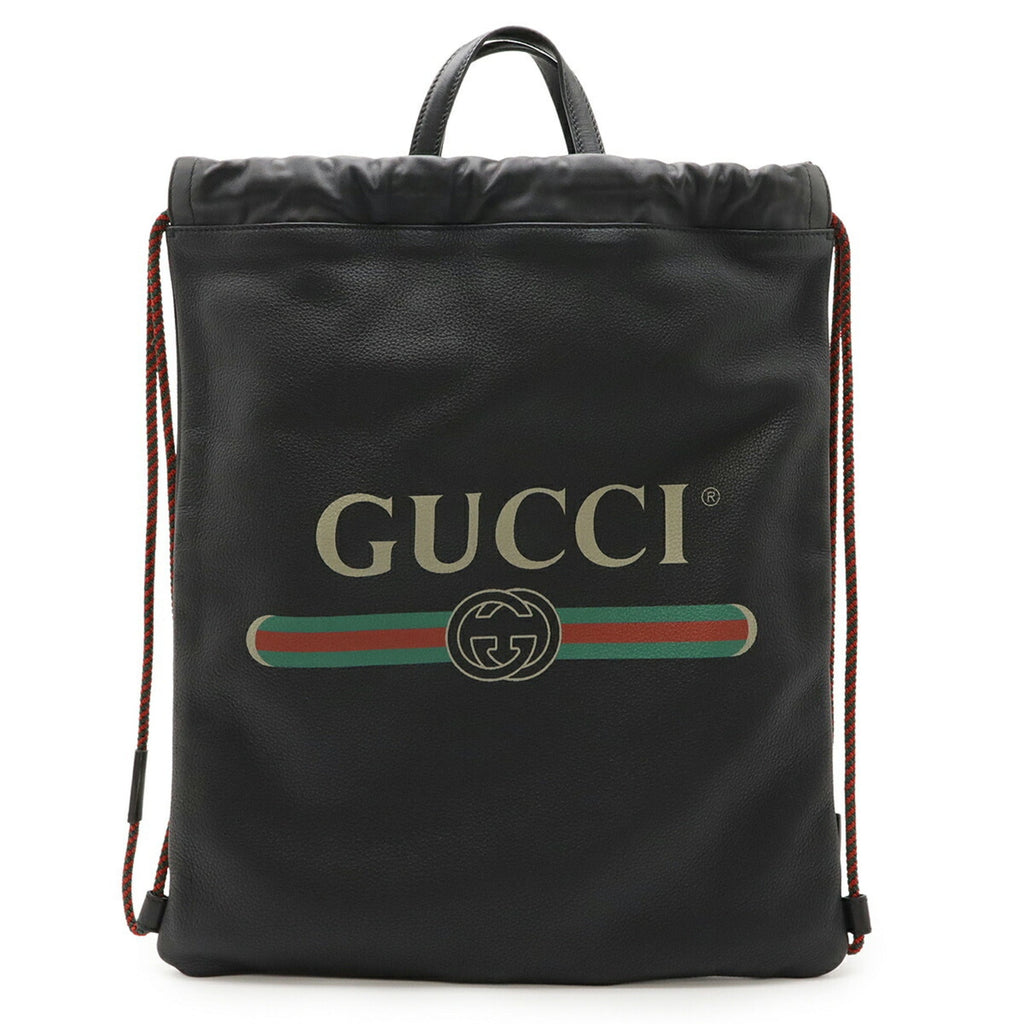 Gucci Black Green Red Color Leather Backpack (Pre-Owned)