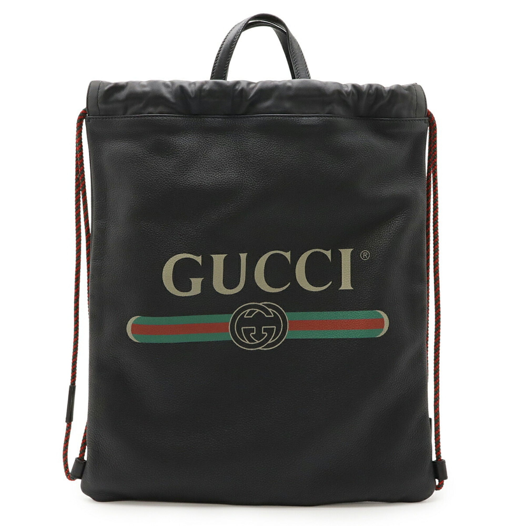 Gucci Black Green Red Color Leather Backpack (Pre-Owned)