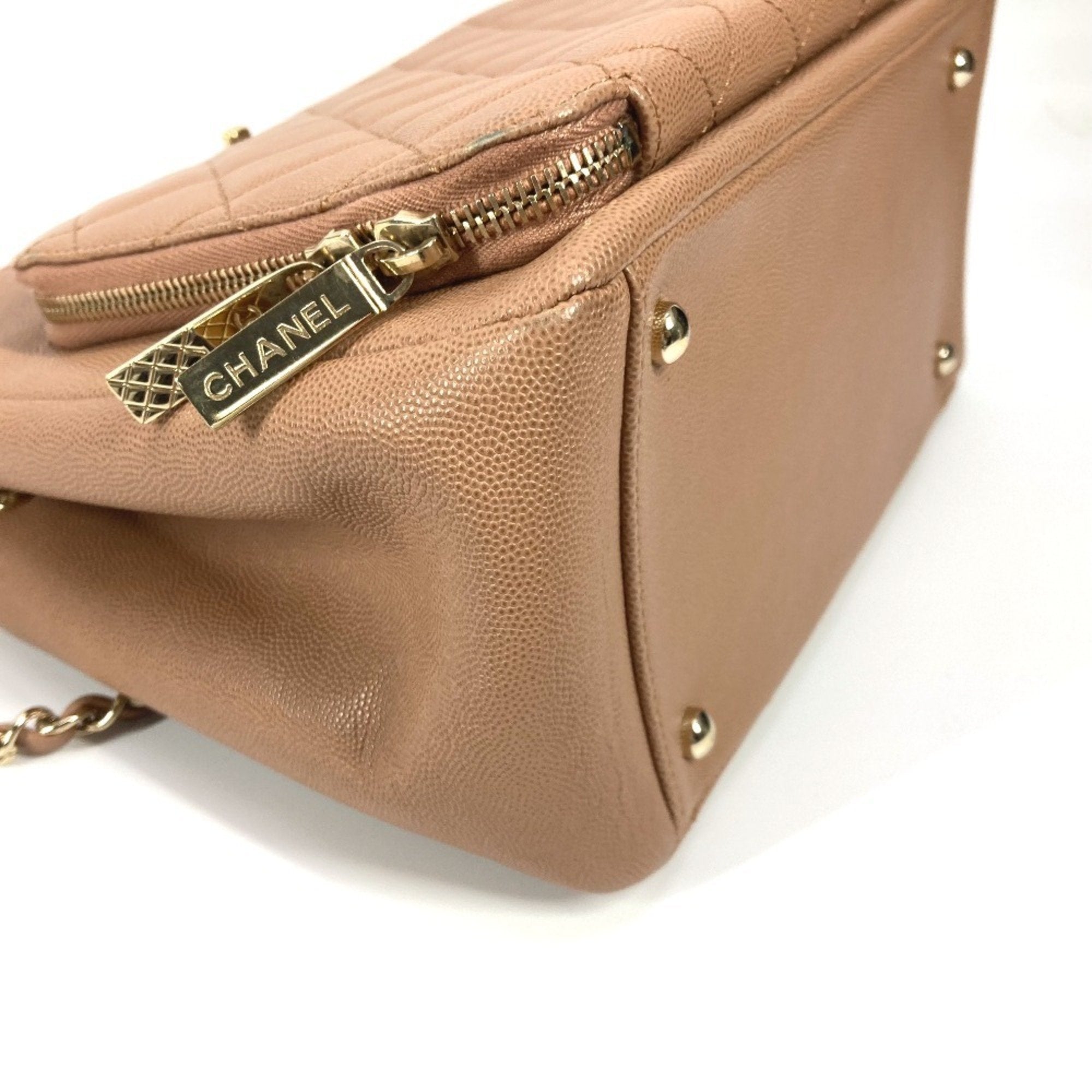 Chanel Beige Grained Calfskin Shoulder Bag Tote Bag (Pre-Owned)