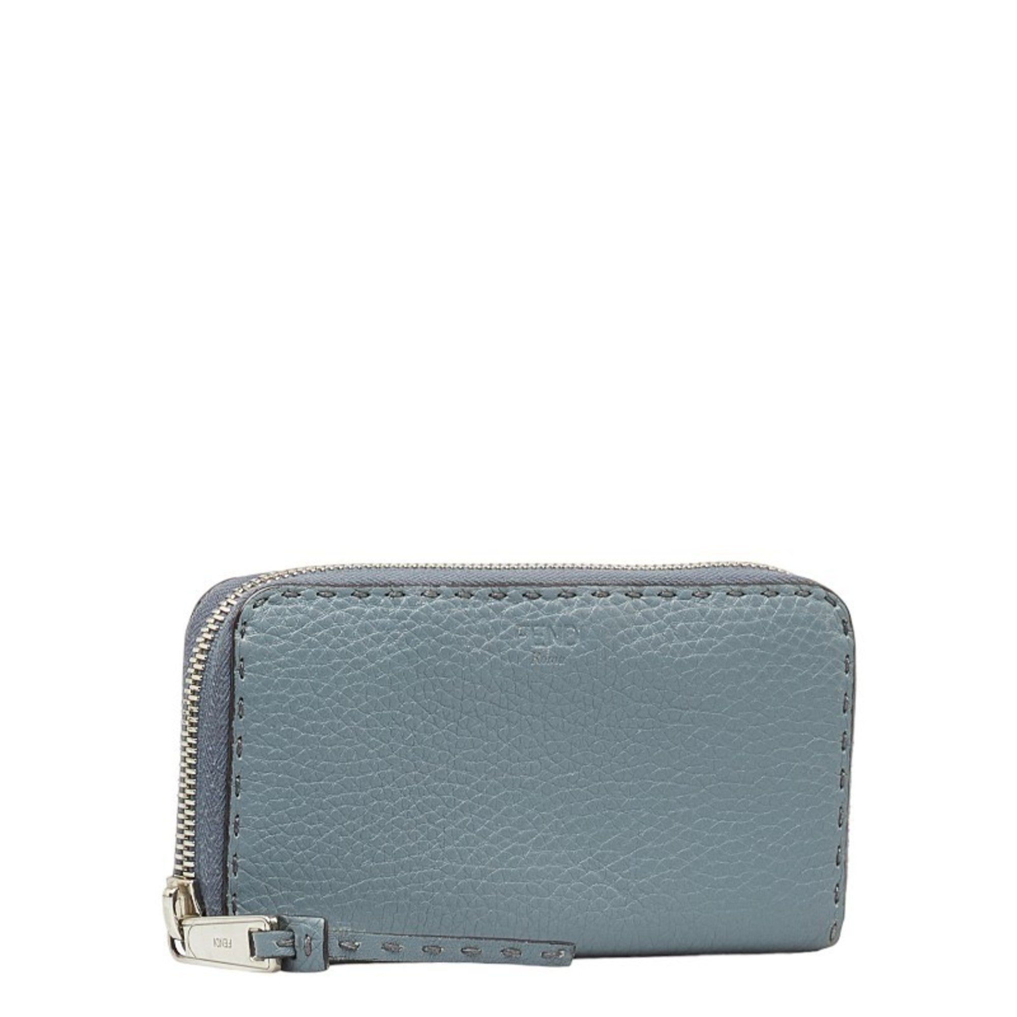 Fendi Blue Gray Leather Long Wallet (Bi-Fold) (Pre-Owned)