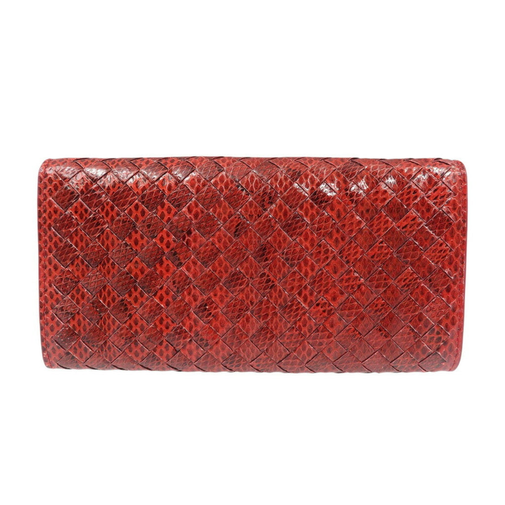 Bottega Veneta Red Color Intrecciato Long Wallet (Bi-Fold) (Pre-Owned)