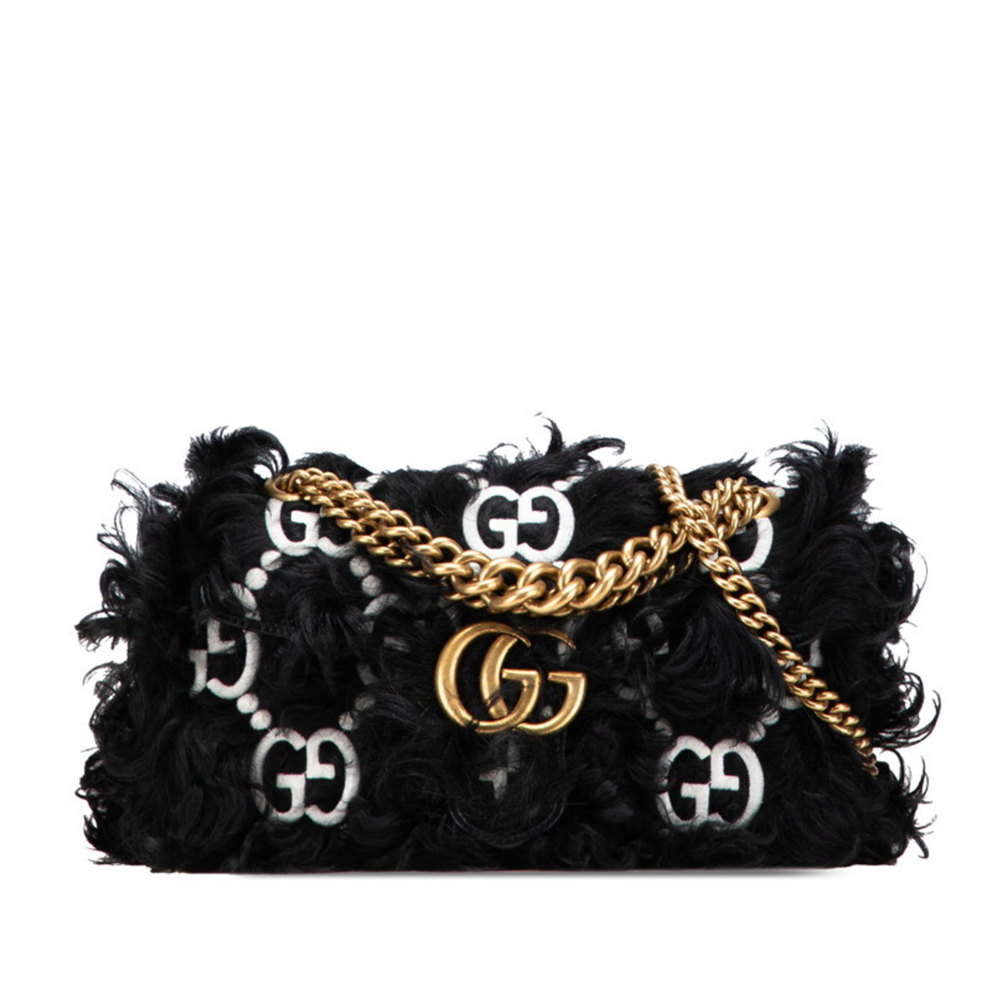 Gucci Black White Faux Fur Leather Handbag Shoulder Bag (Pre-Owned)