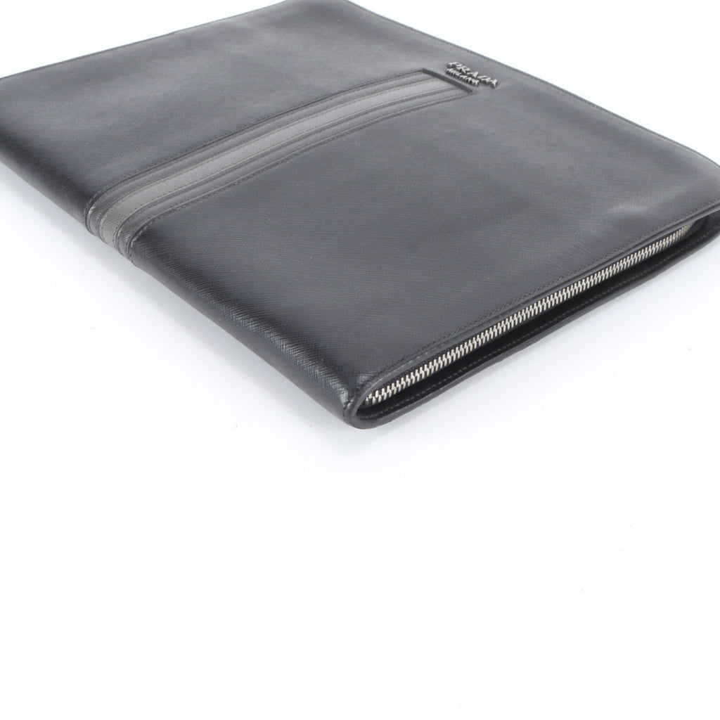 Prada Black Gray Leather Clutch Bag Pouch (Pre-Owned)