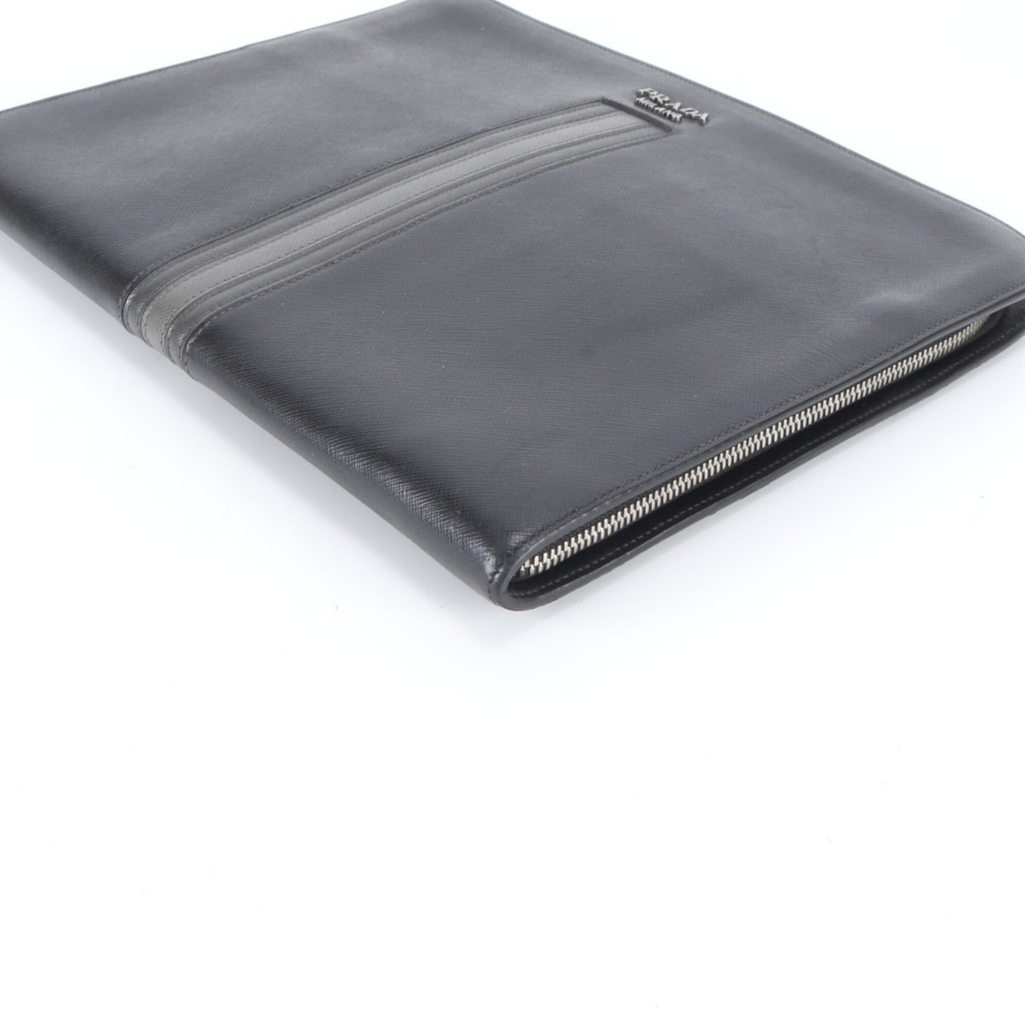 Prada Black Gray Leather Clutch Bag Pouch (Pre-Owned)