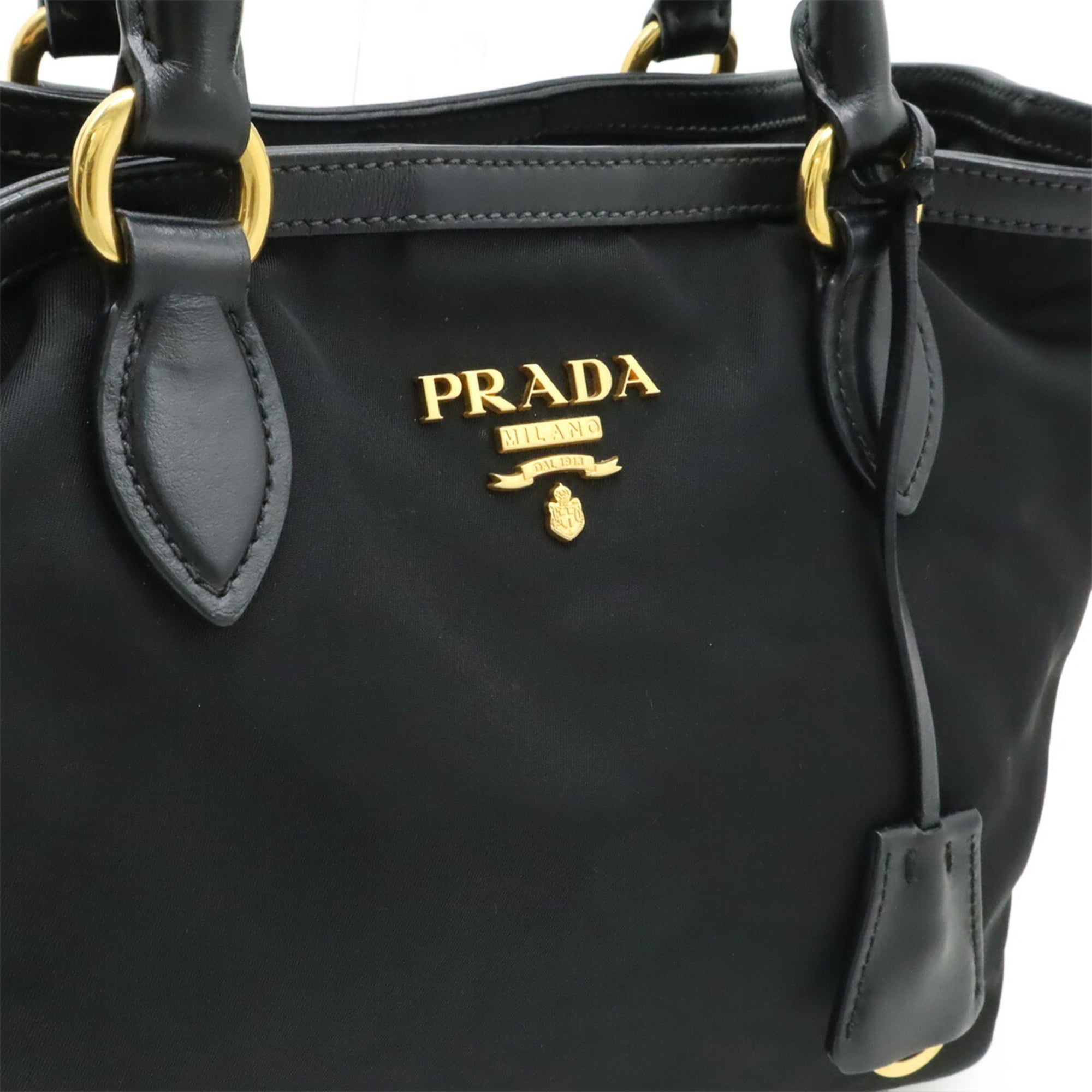 Prada Black Nero Nylon Leather Handbag Tote Bag (Pre-Owned)