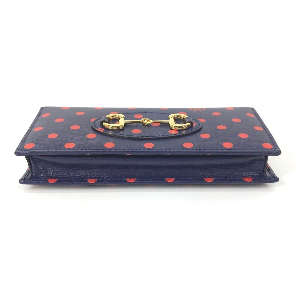 Gucci Navy Red Color Leather Chain/Shoulder Wallet (Pre-Owned)