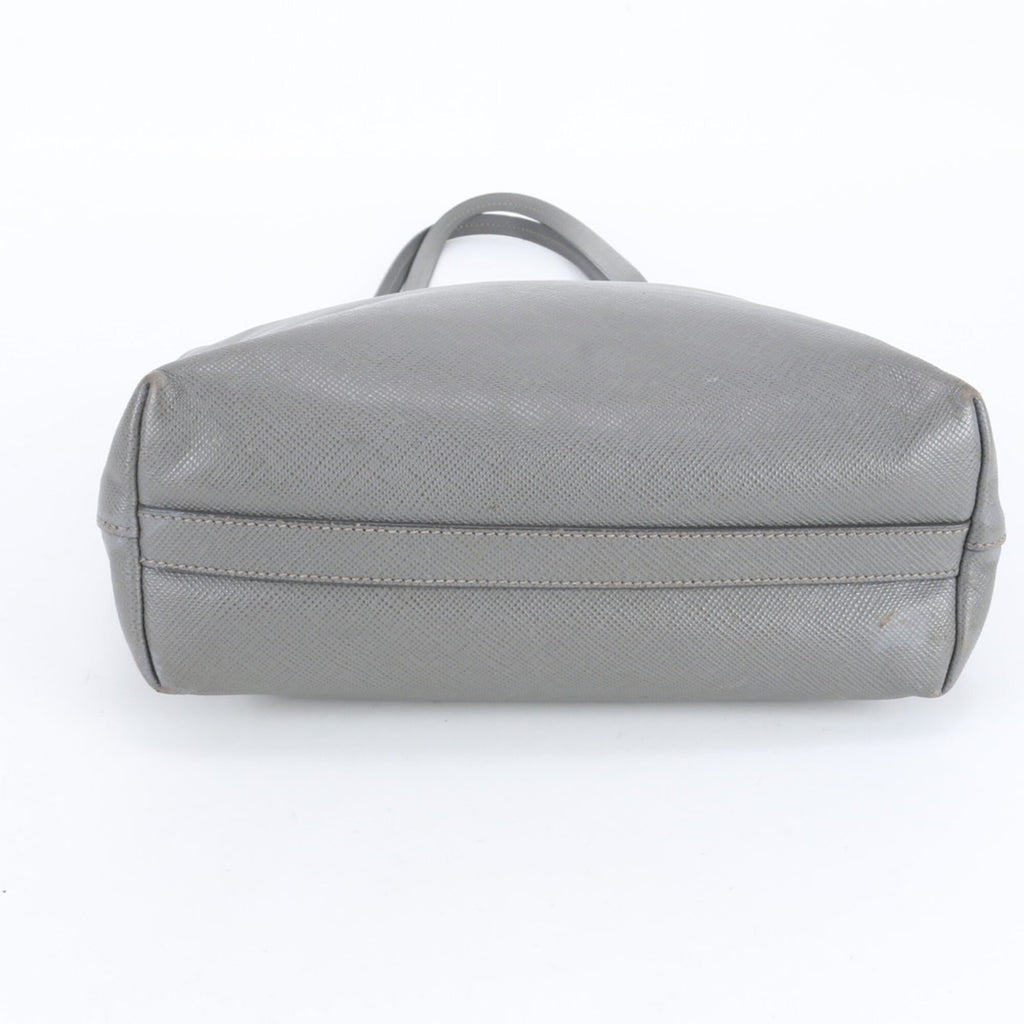 Prada Saffiano Gray Leather Handbag Tote Bag (Pre-Owned)