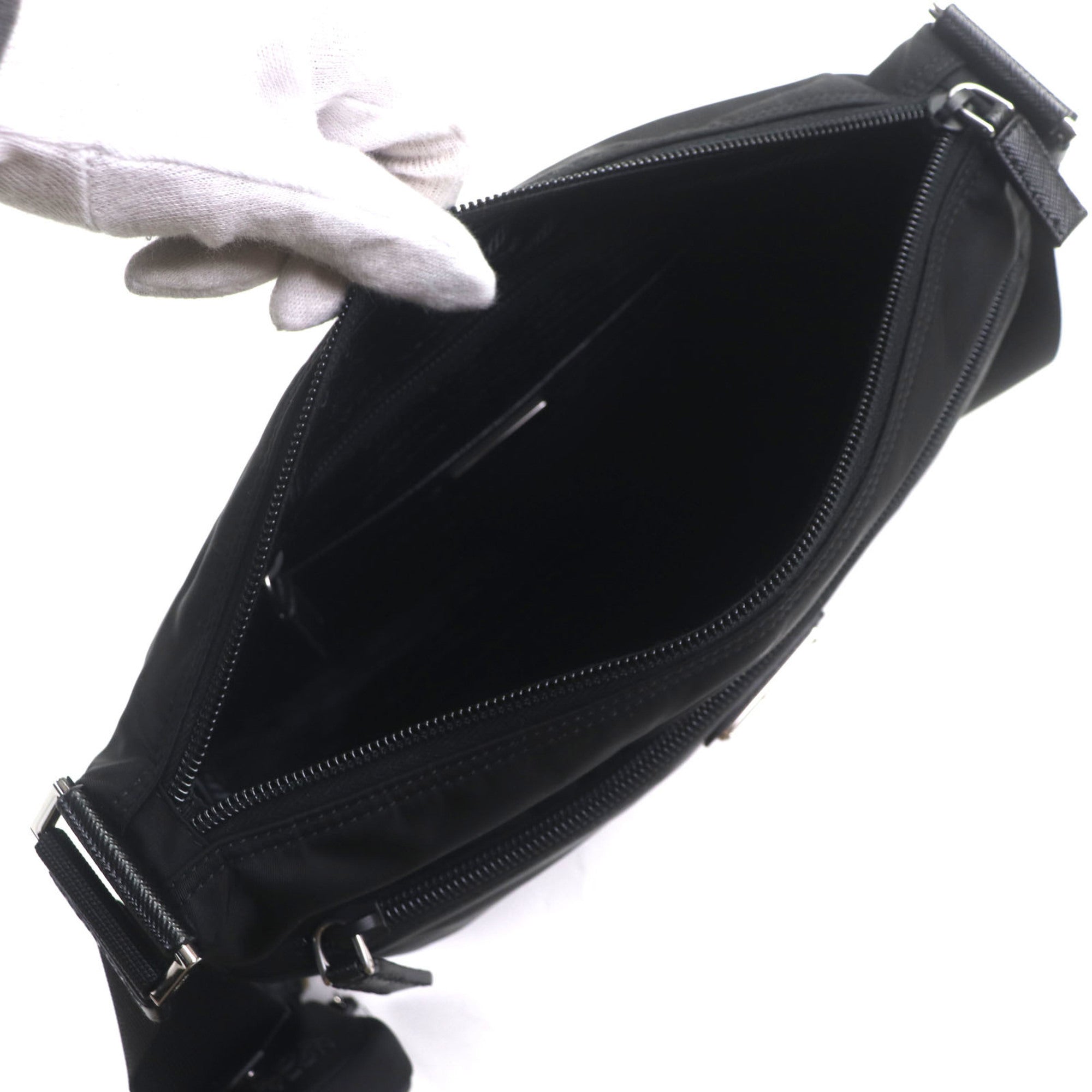 Prada Black Nylon Saffiano Triangle Pouch Shoulder Bag (Pre-Owned)