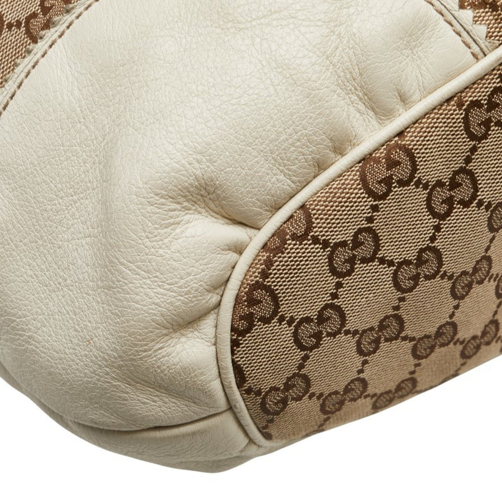 Gucci Gg Canvas Beige White Gg Canvas Leather Shoulder Bag Tote Bag (Pre-Owned)