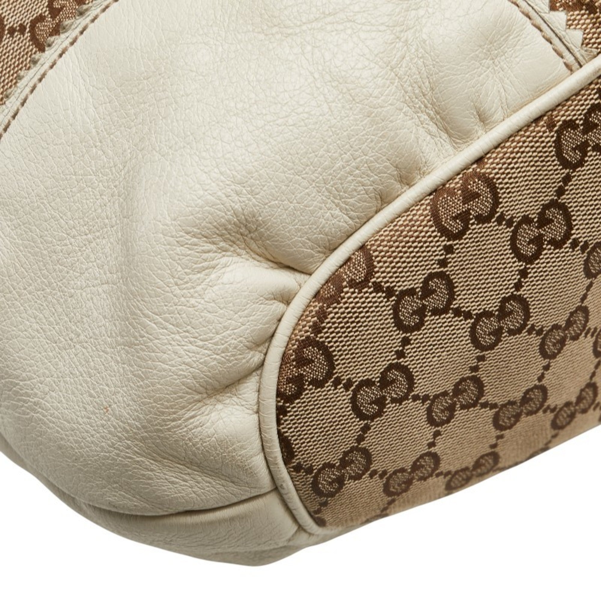 Gucci Gg Canvas Beige White Gg Canvas Leather Shoulder Bag Tote Bag (Pre-Owned)