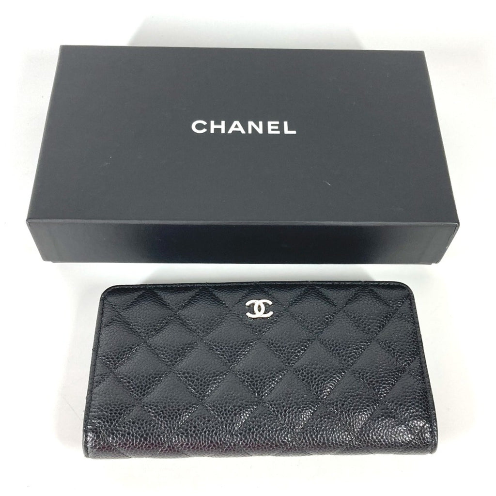 Chanel Black Leather Long Wallet (Bi-Fold) (Pre-Owned)