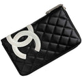 Chanel Black White Leather Long Wallet (Bi-Fold) (Pre-Owned)