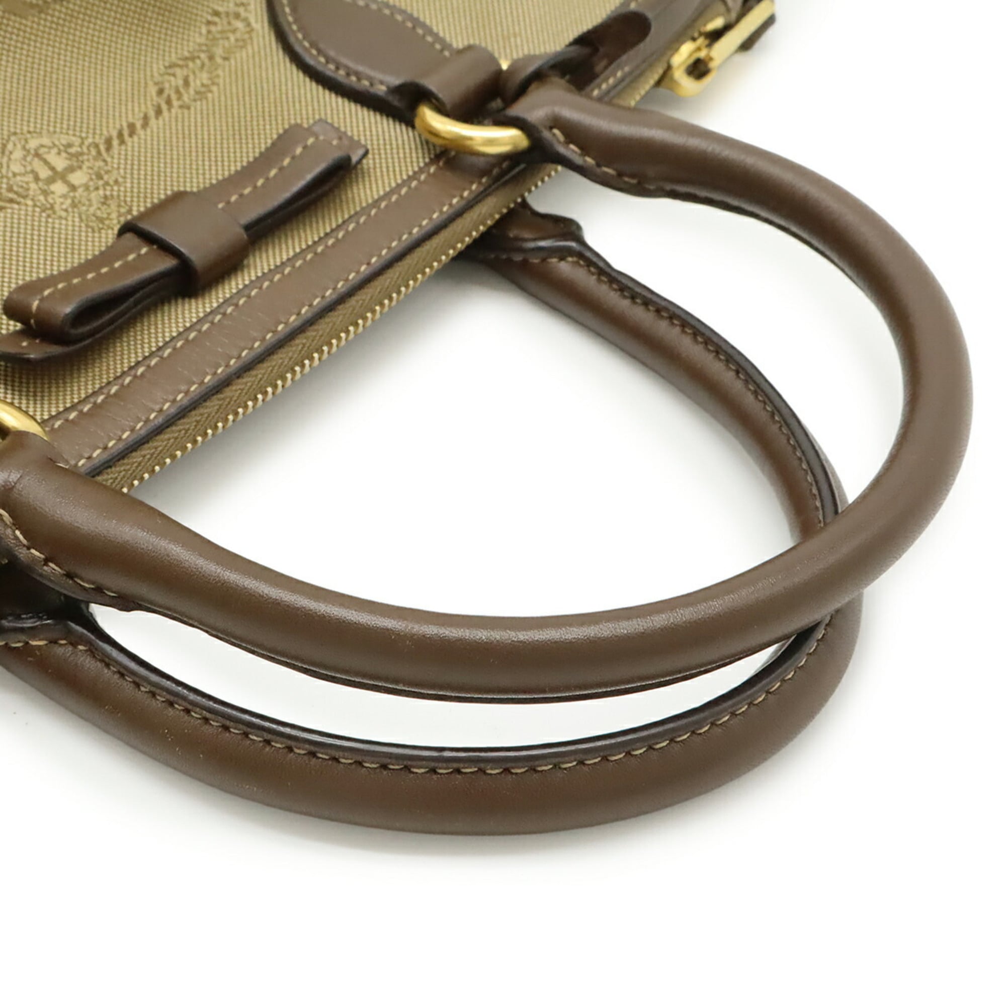 Prada Beige Dark Brown Khaki Canvas Leather Handbag Shoulder Bag (Pre-Owned)