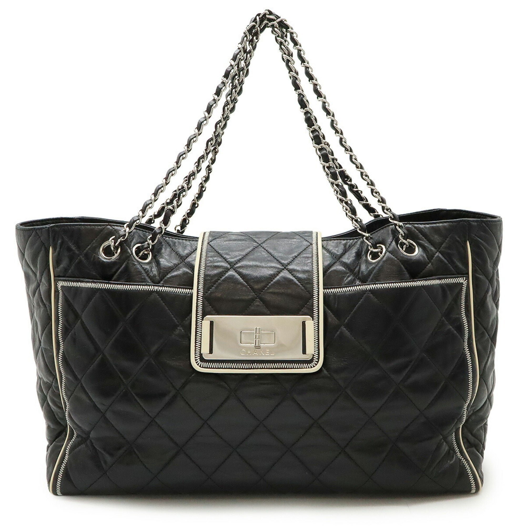 Chanel Black White Leather Tote Bag (Pre-Owned)