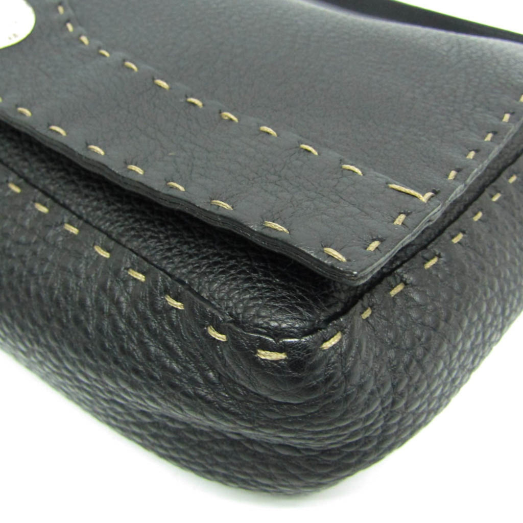 Fendi Selleria Black Leather Messenger Bag Shoulder Bag (Pre-Owned)