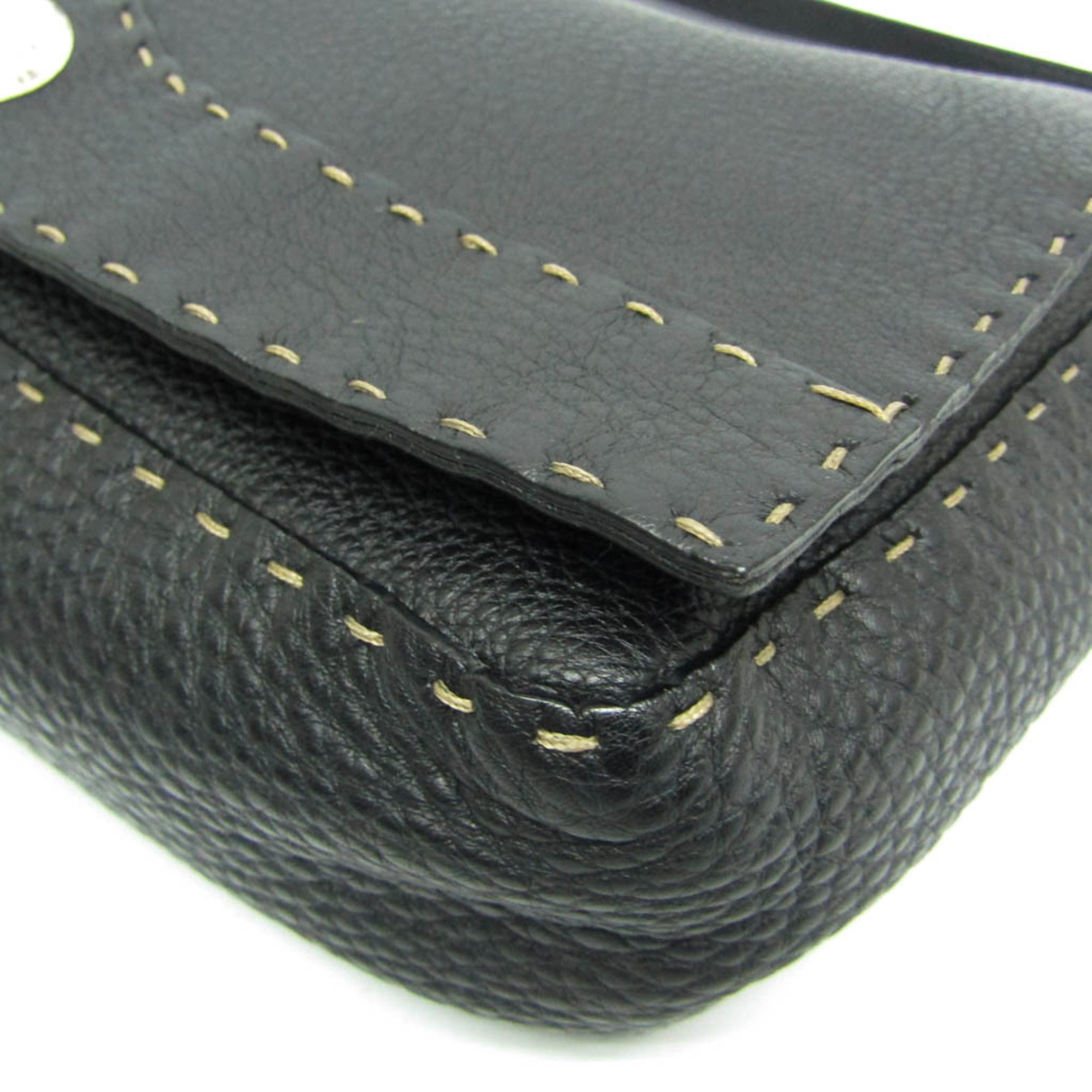 Fendi Selleria Black Leather Messenger Bag Shoulder Bag (Pre-Owned)