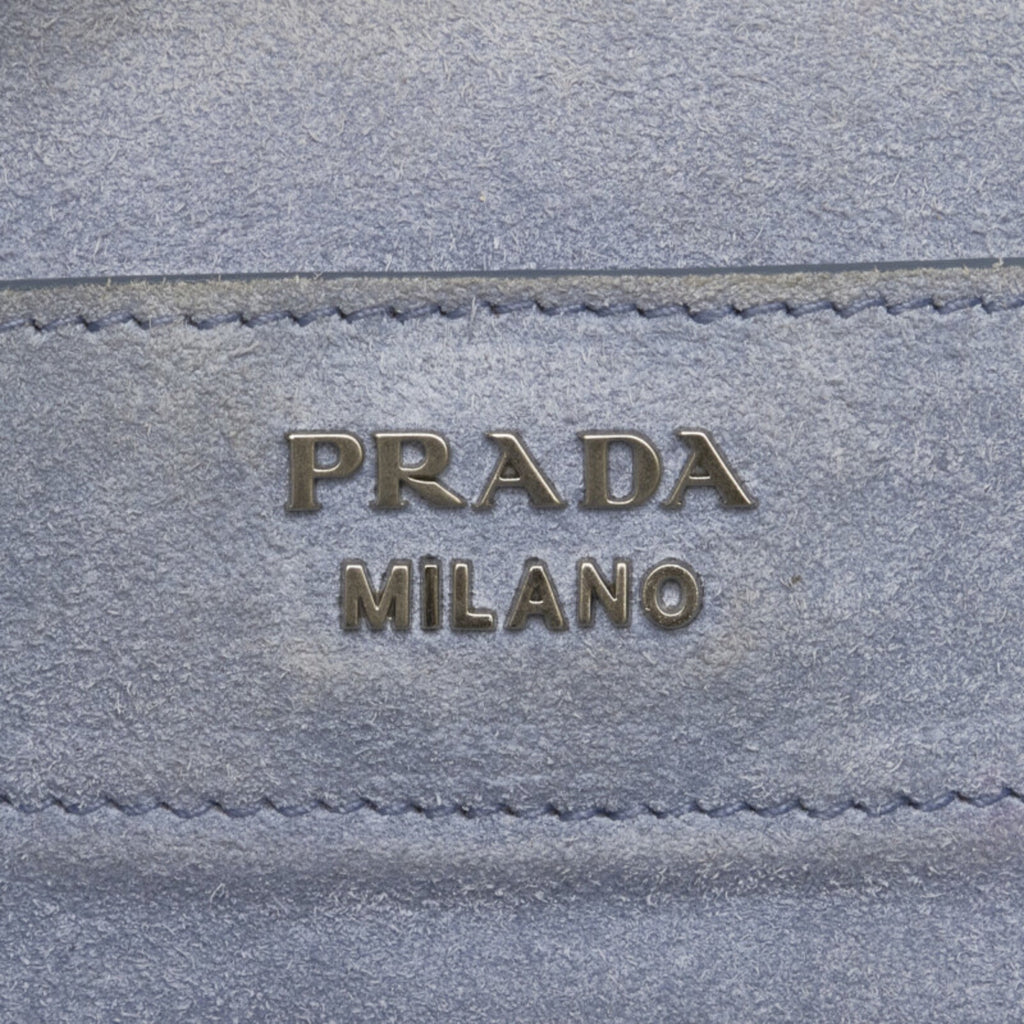 Prada Blue Light Blue Gray Leather Shoulder Bag Tote Bag (Pre-Owned)
