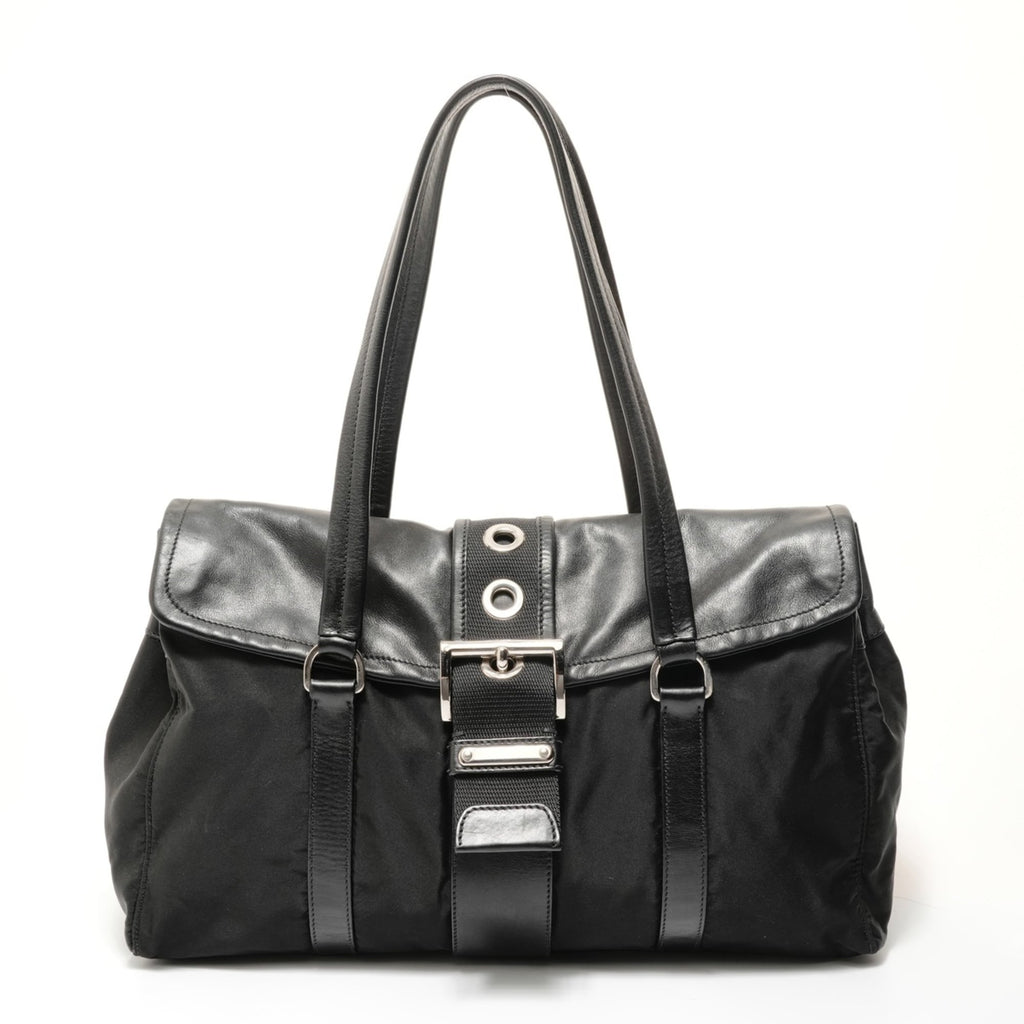 Prada Black Nylon Leather Shoulder Bag (Pre-Owned)