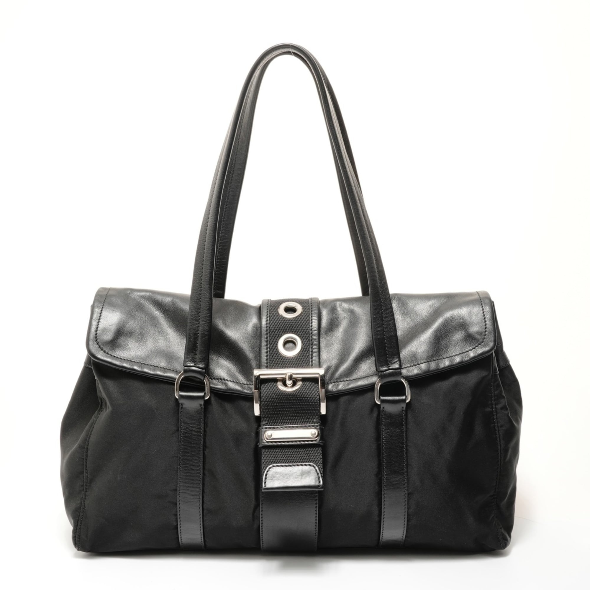 Prada Black Nylon Leather Shoulder Bag (Pre-Owned)