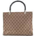 Gucci Beige Black Bamboo Canvas Handbag (Pre-Owned)