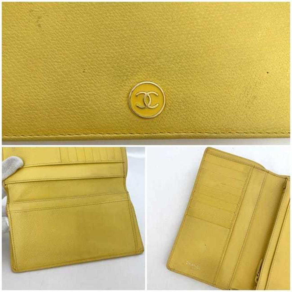 Chanel Yellow Leather Long Wallet (Bi-Fold) (Pre-Owned)