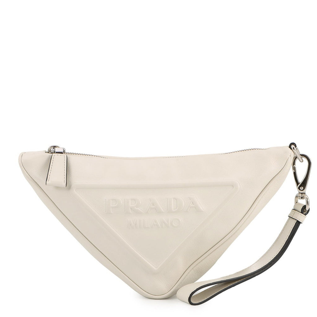 Prada White Leather Clutch Bag Handbag Pouch (Pre-Owned)
