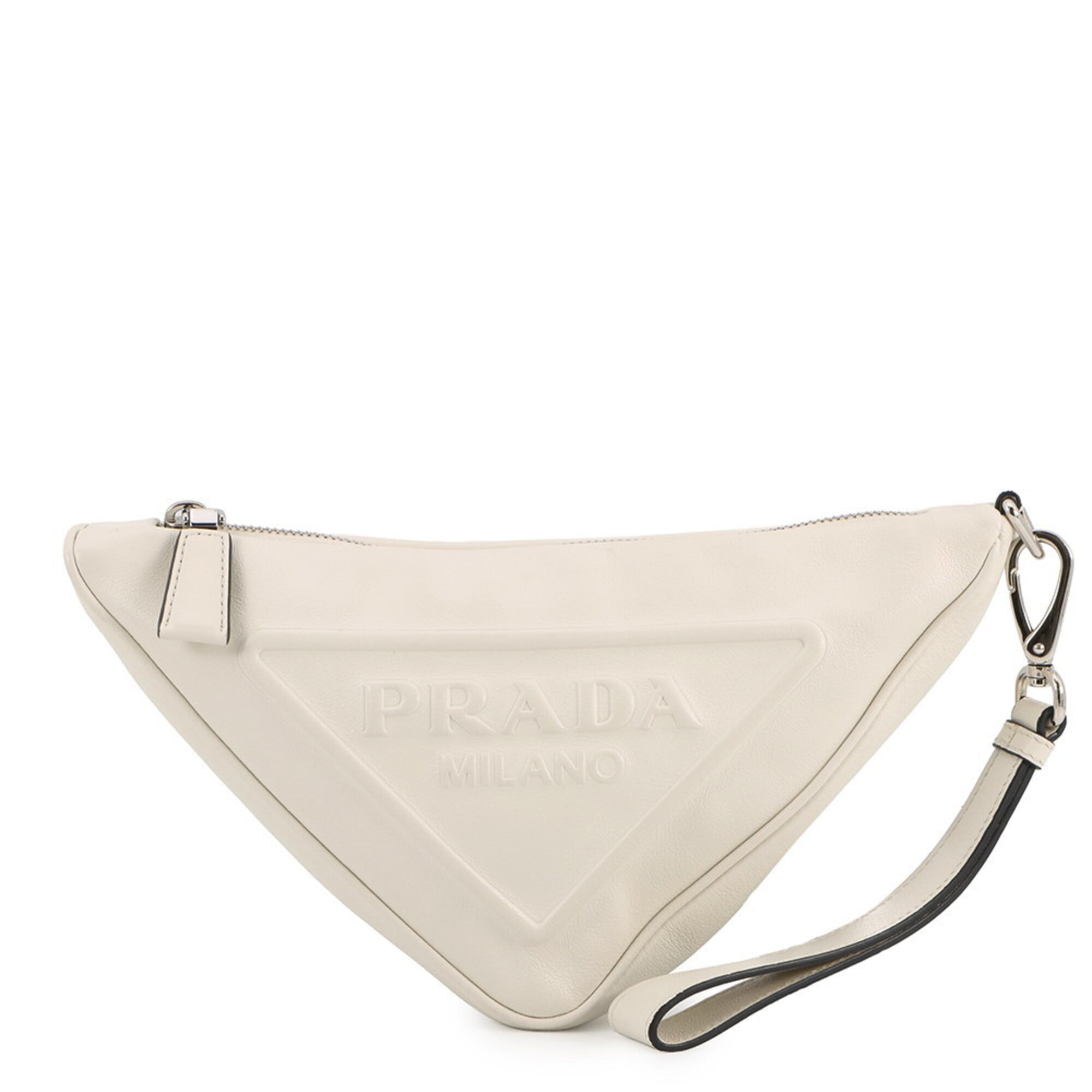 Prada White Leather Clutch Bag Handbag Pouch (Pre-Owned)