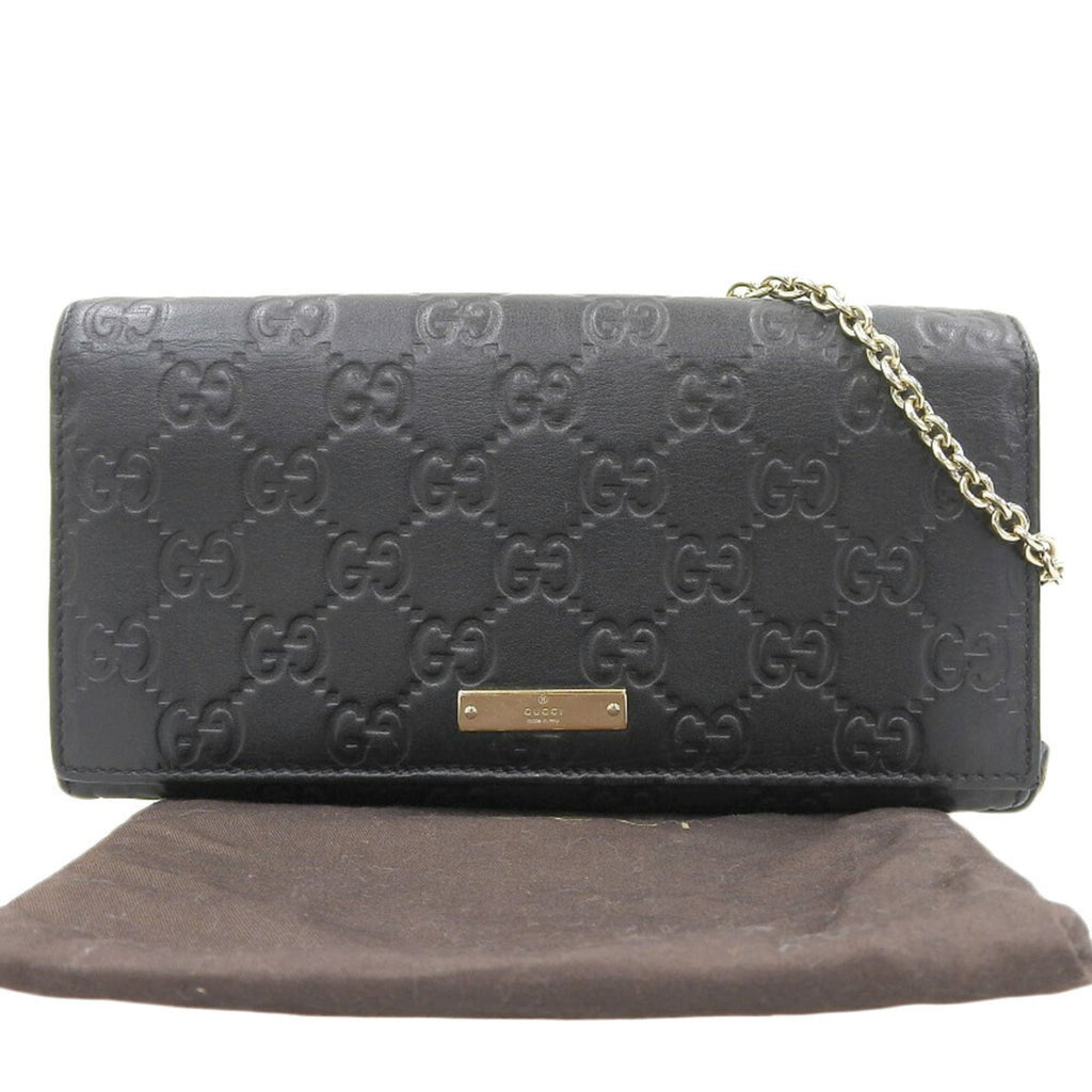 Gucci Black Leather Chain/Shoulder Wallet (Pre-Owned)