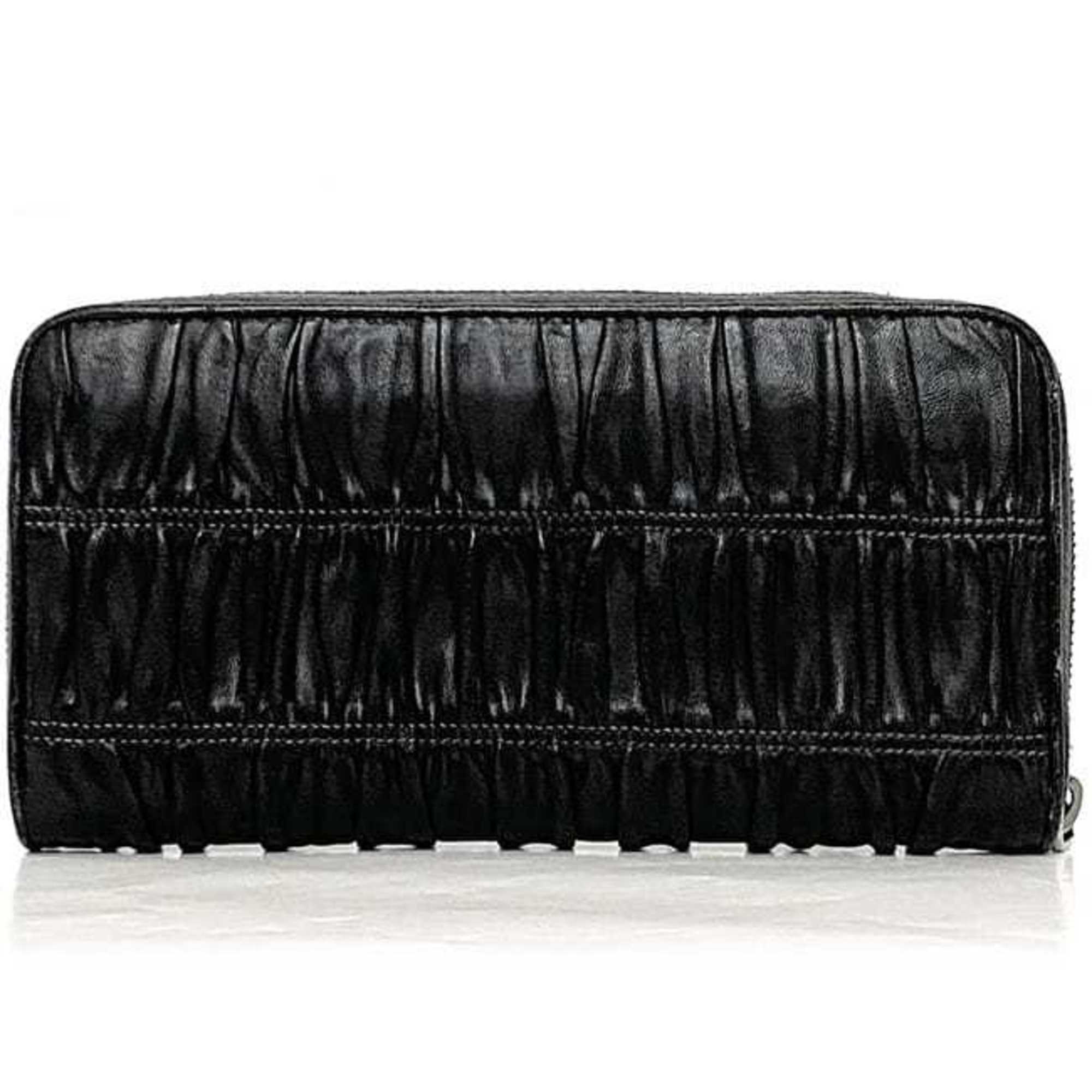 Prada Black Leather Long Wallet (Bi-Fold) (Pre-Owned)